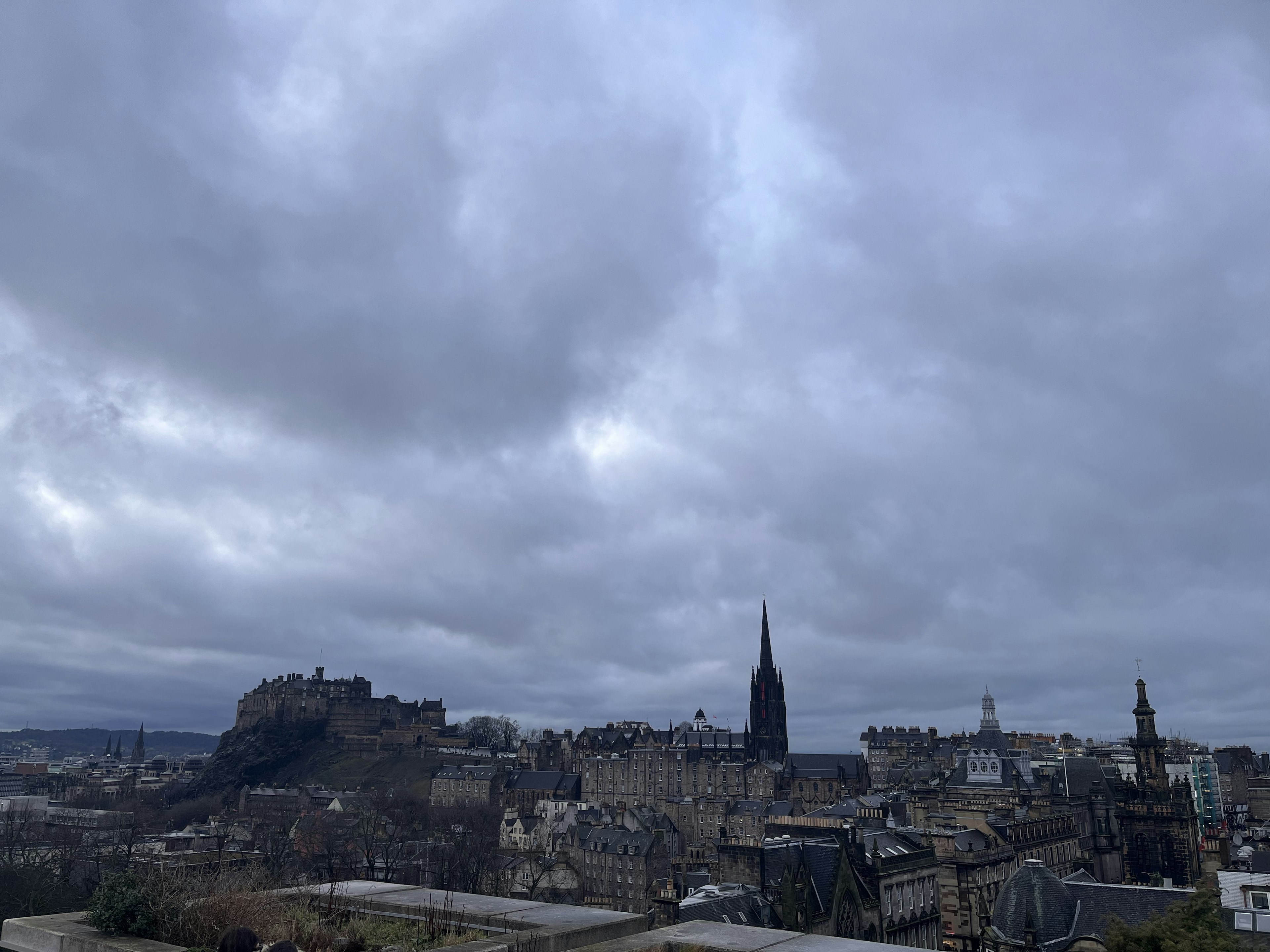 Edinburgh's historic skyline with cloudy skies