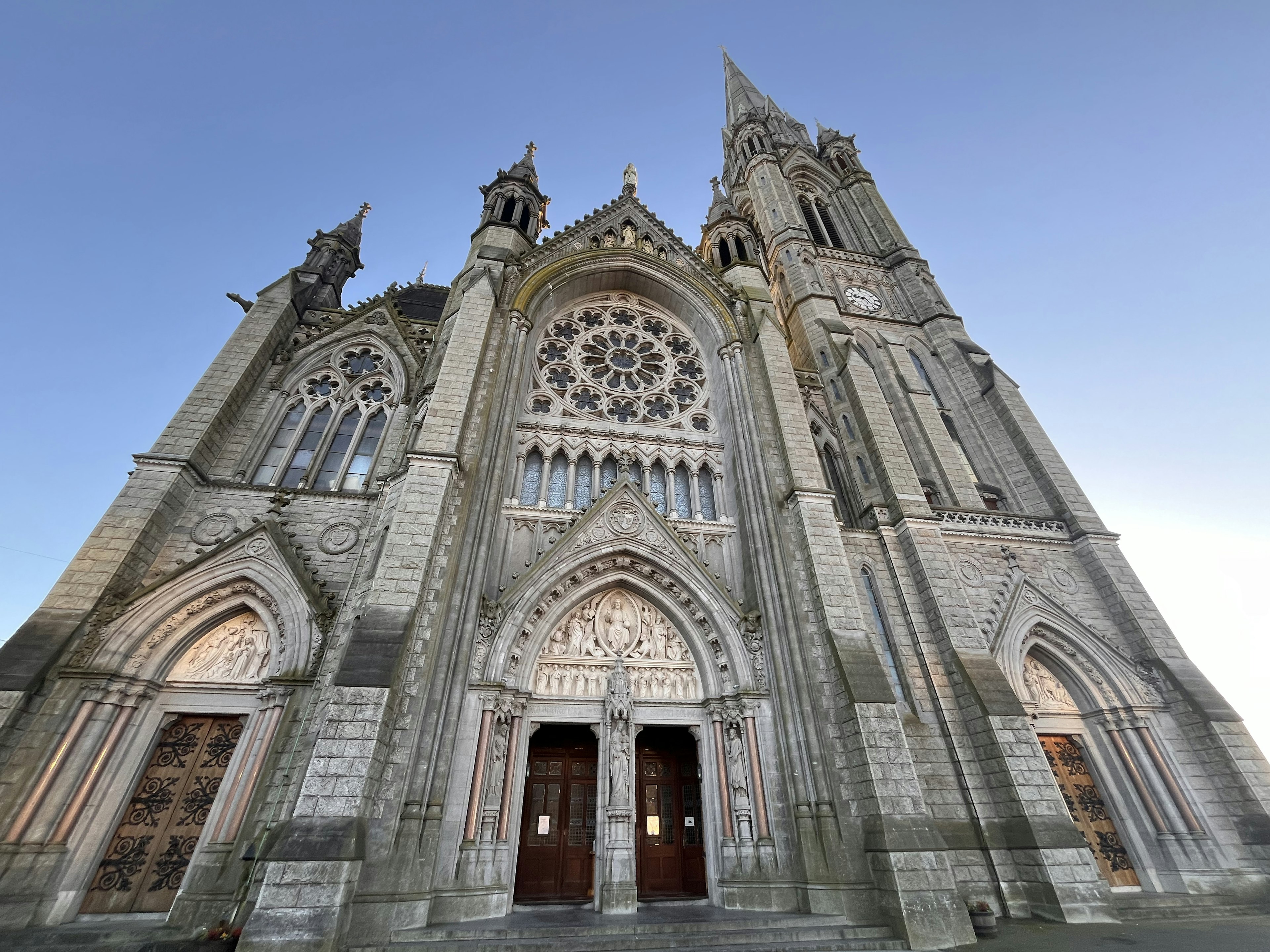 Majestic cathedral exterior with intricate rose window