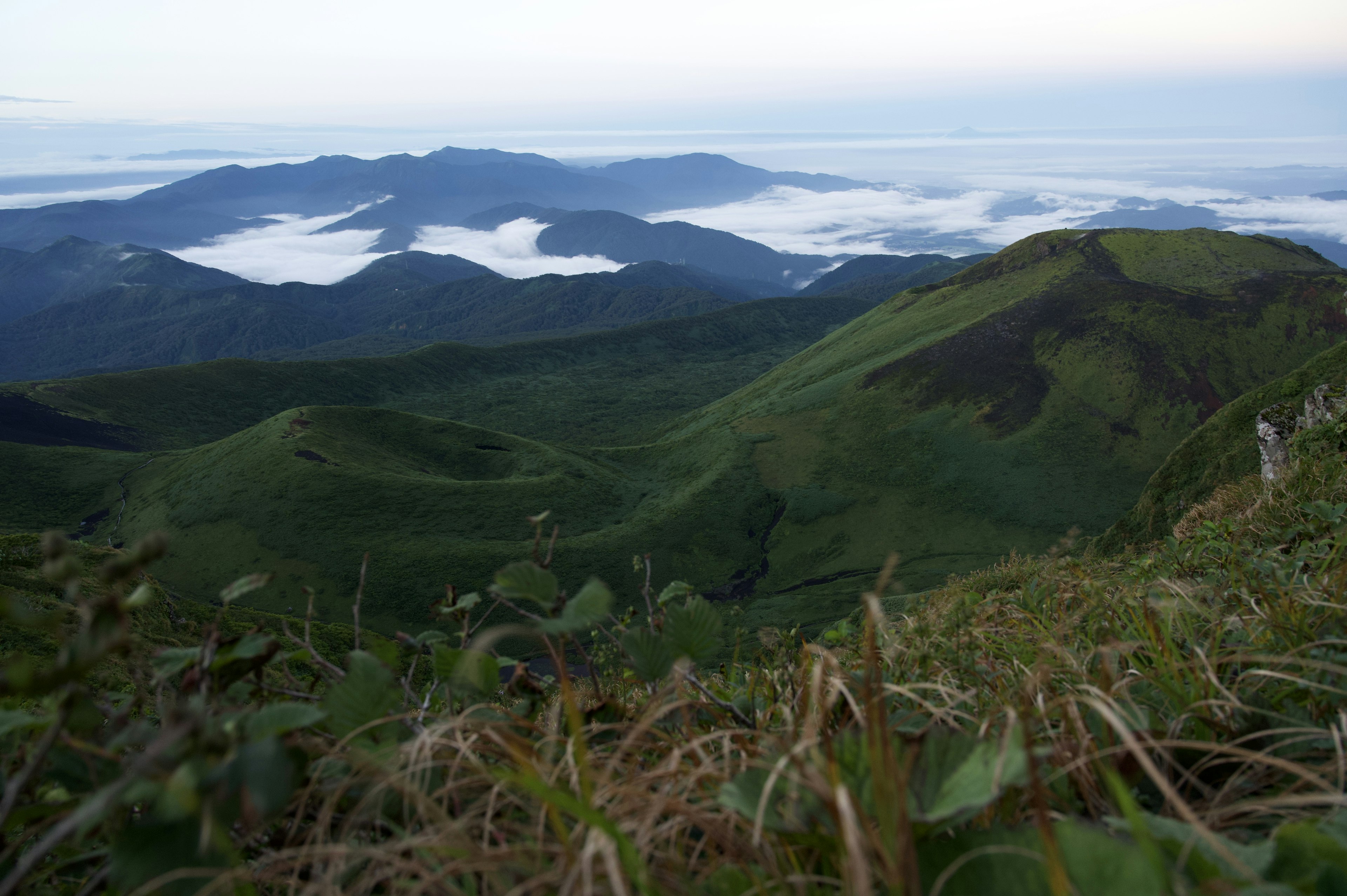 ภูเขาเขียวชอุ่มมองเห็นทะเลหมอก