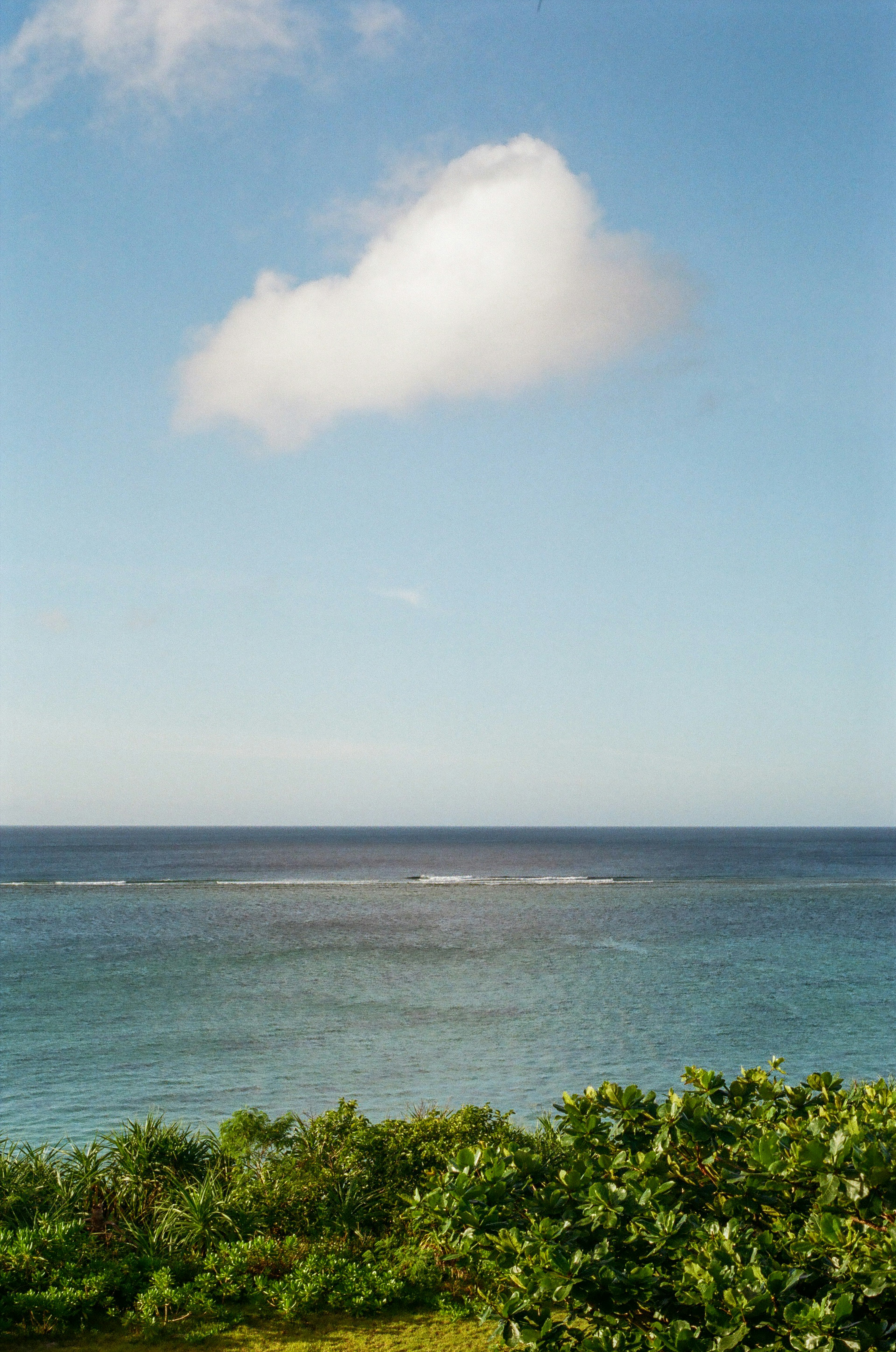 蓝色海洋和天空下飘着白云的风景