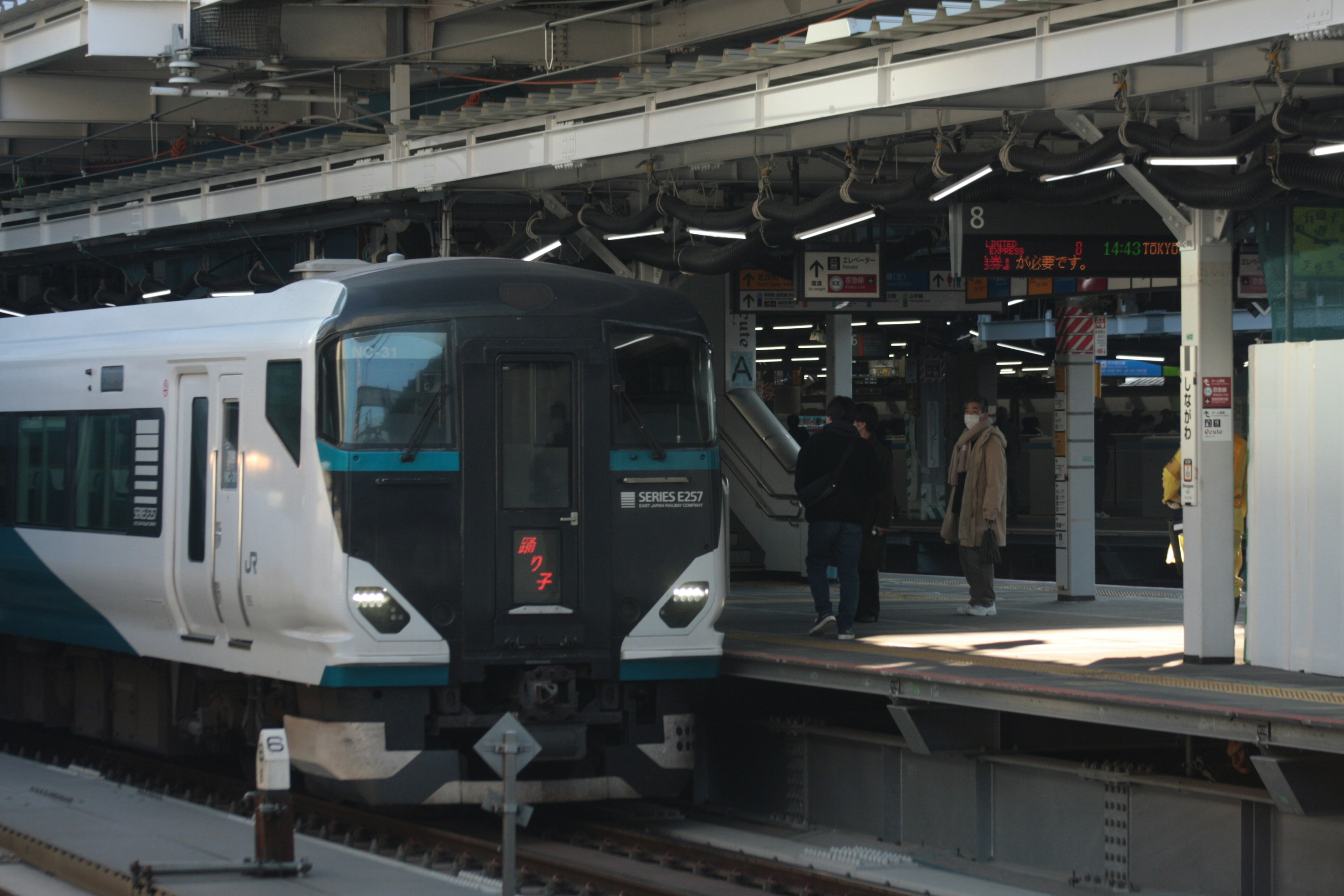 Szene eines Zuges an einem Bahnhof mit aussteigenden Passagieren