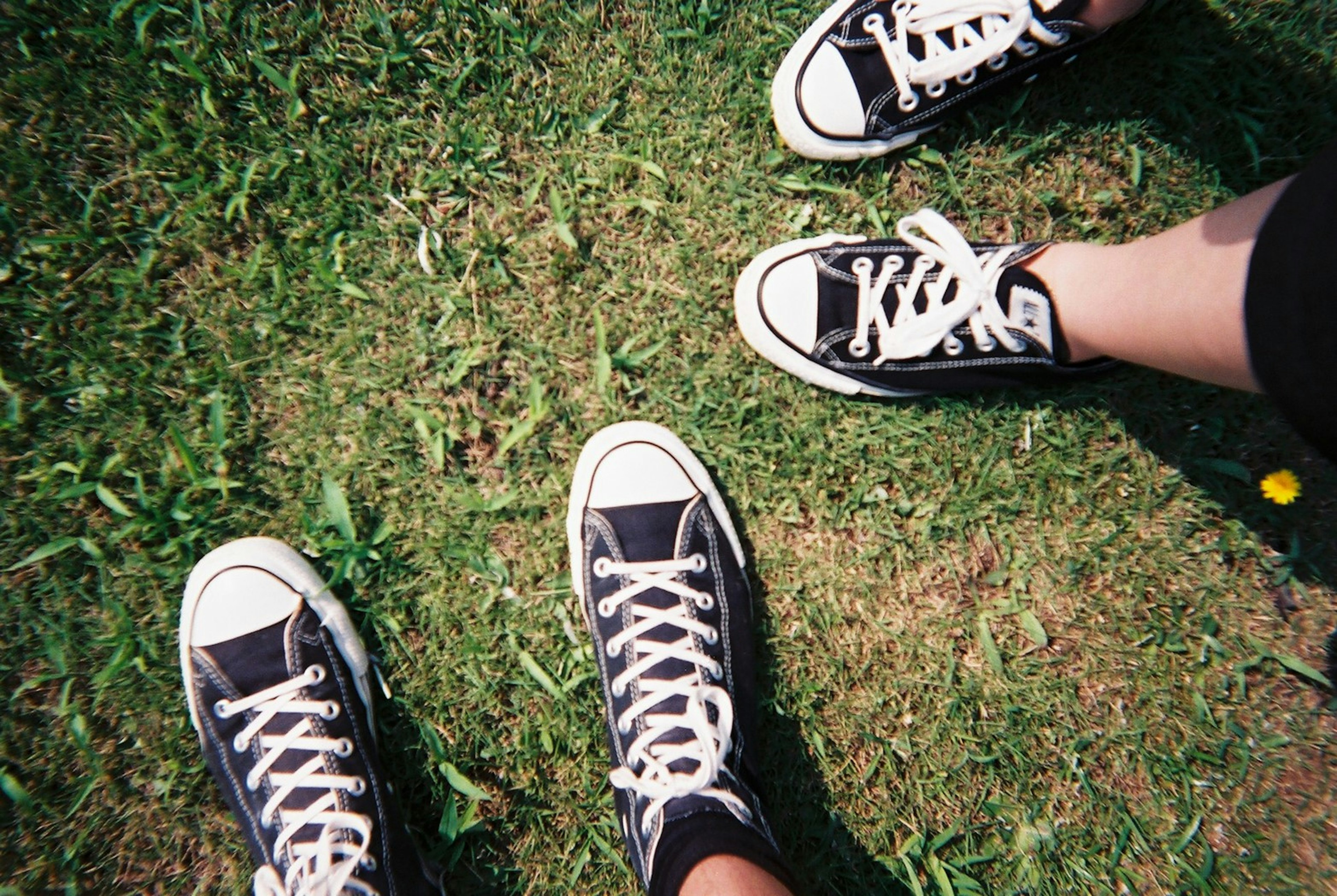 Foto di due paia di sneakers nere sull'erba