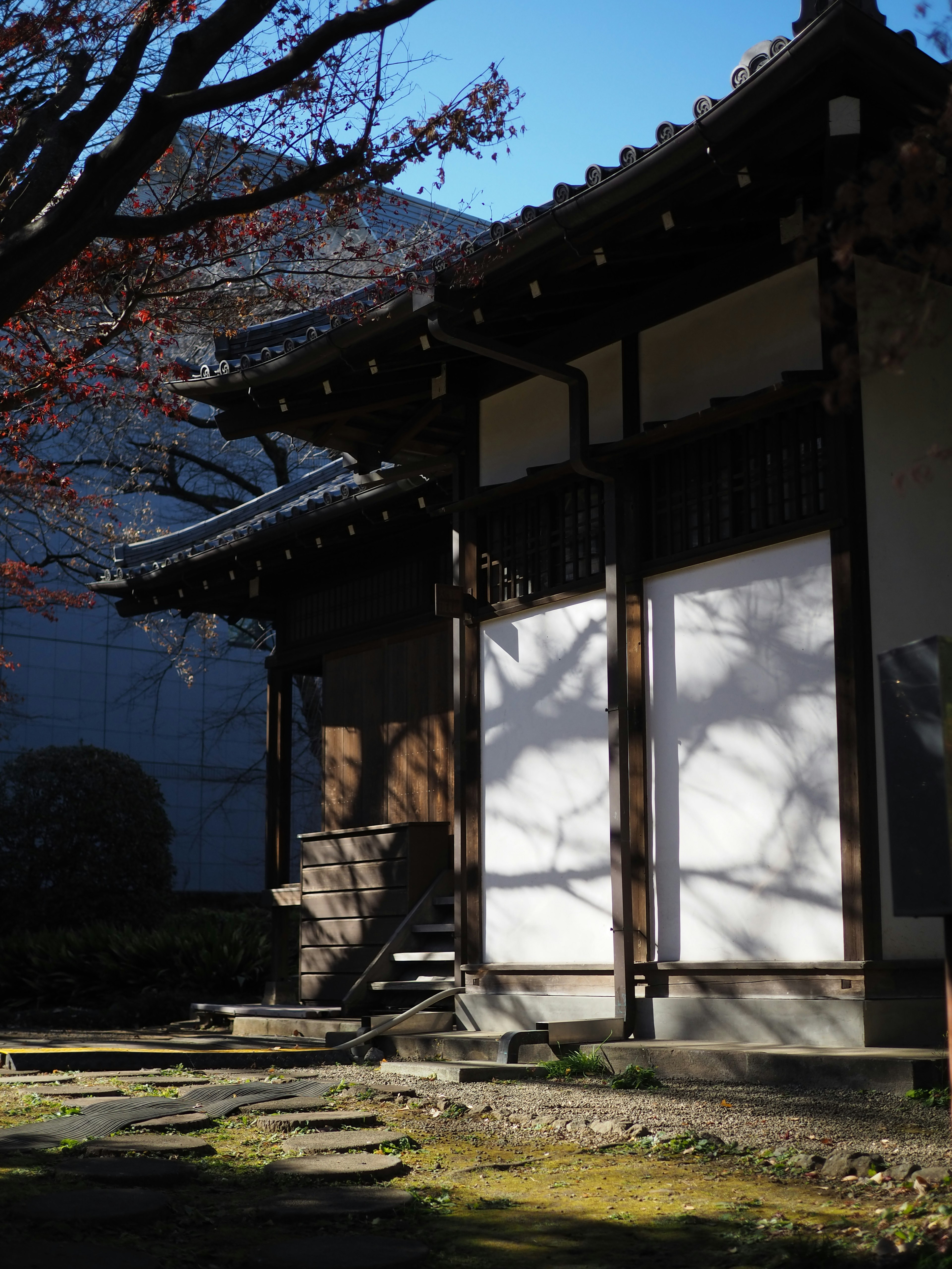 日本の伝統的な建物と庭の風景　影が美しく映える