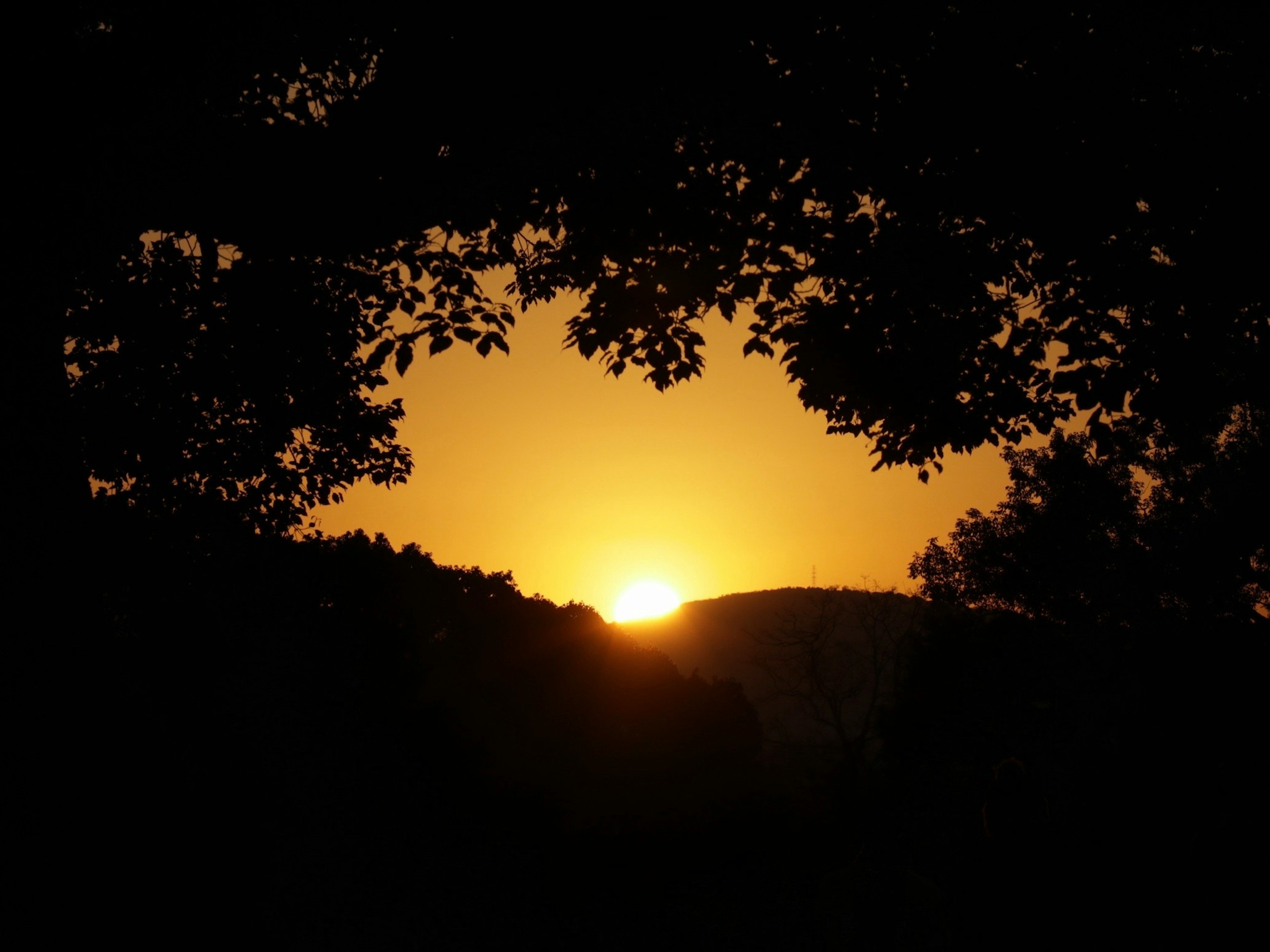 Silhouettenlandschaft mit Sonnenuntergang hinter den Bergen