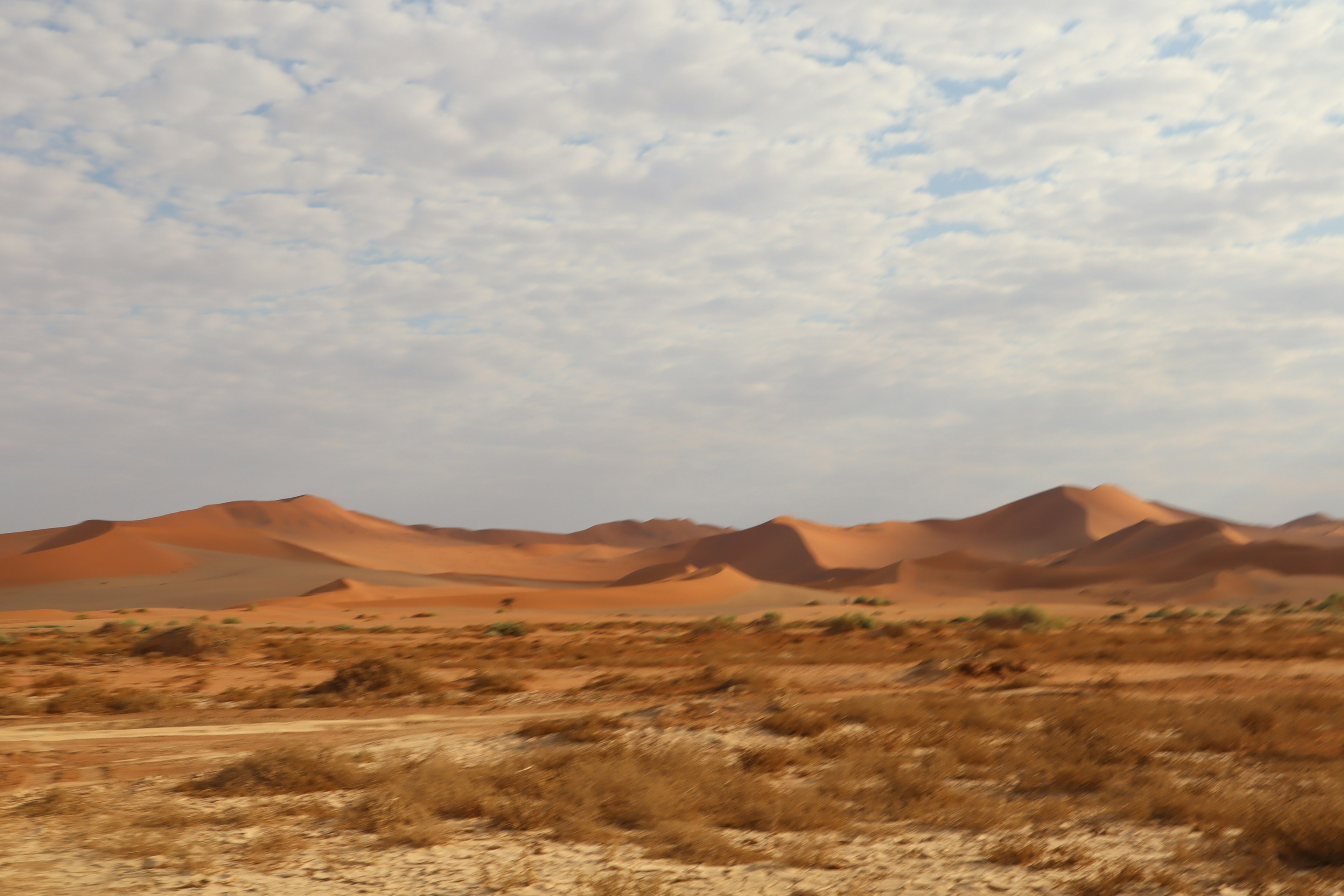 Dunes de sable expansives sous un ciel nuageux