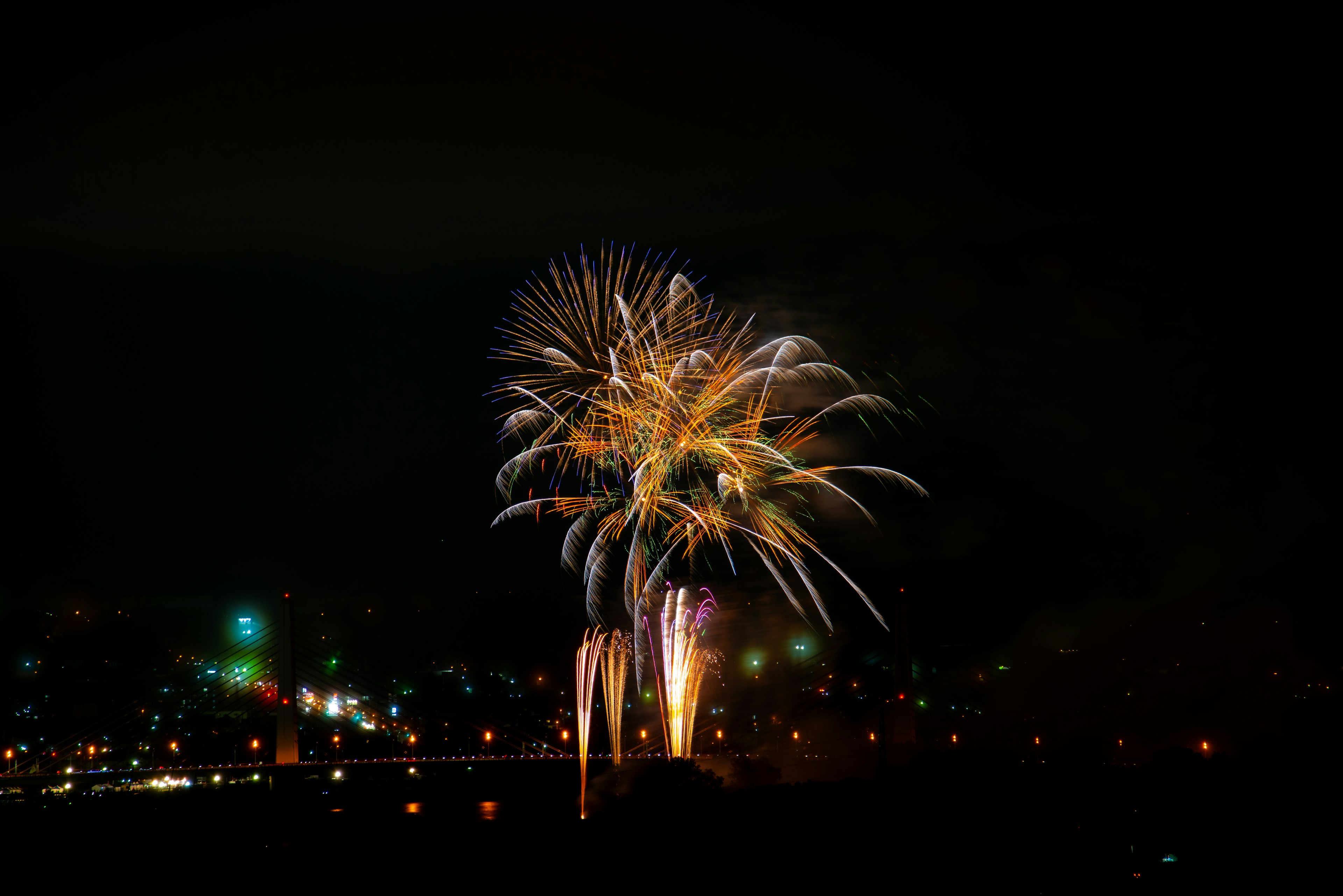 Hermoso espectáculo de fuegos artificiales iluminando el cielo nocturno