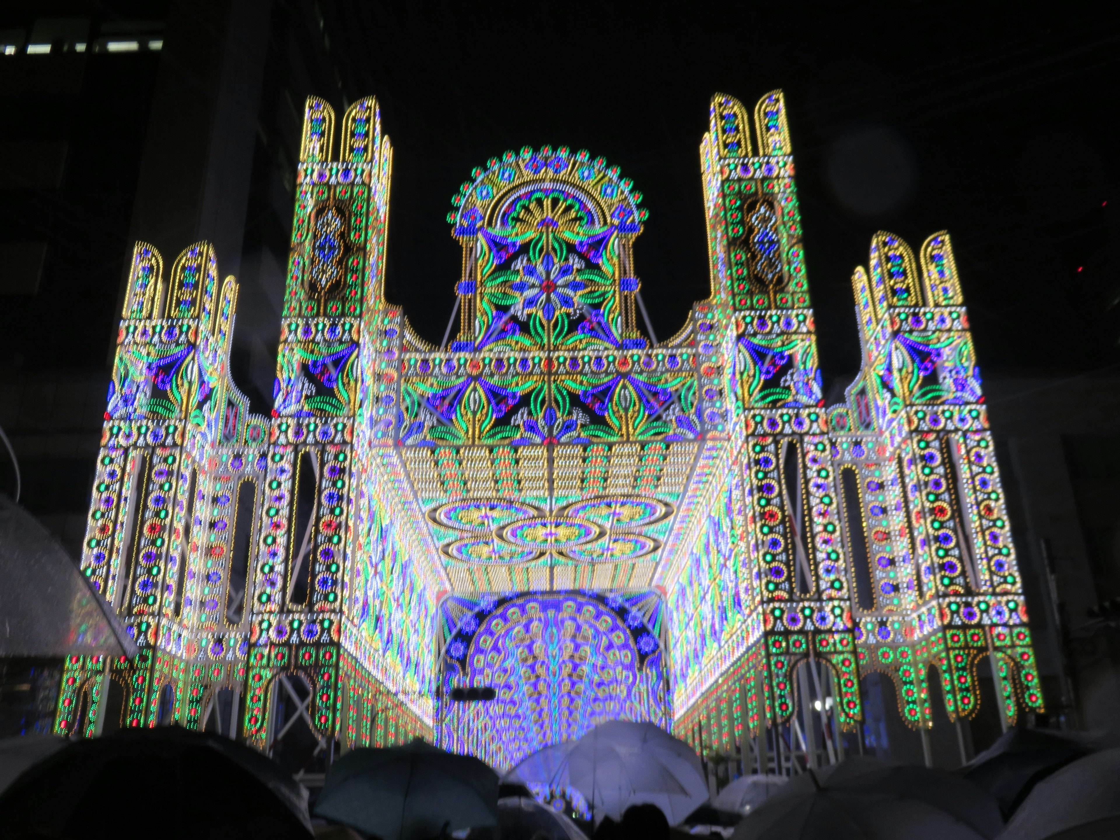 Beautifully decorated building illuminated at night