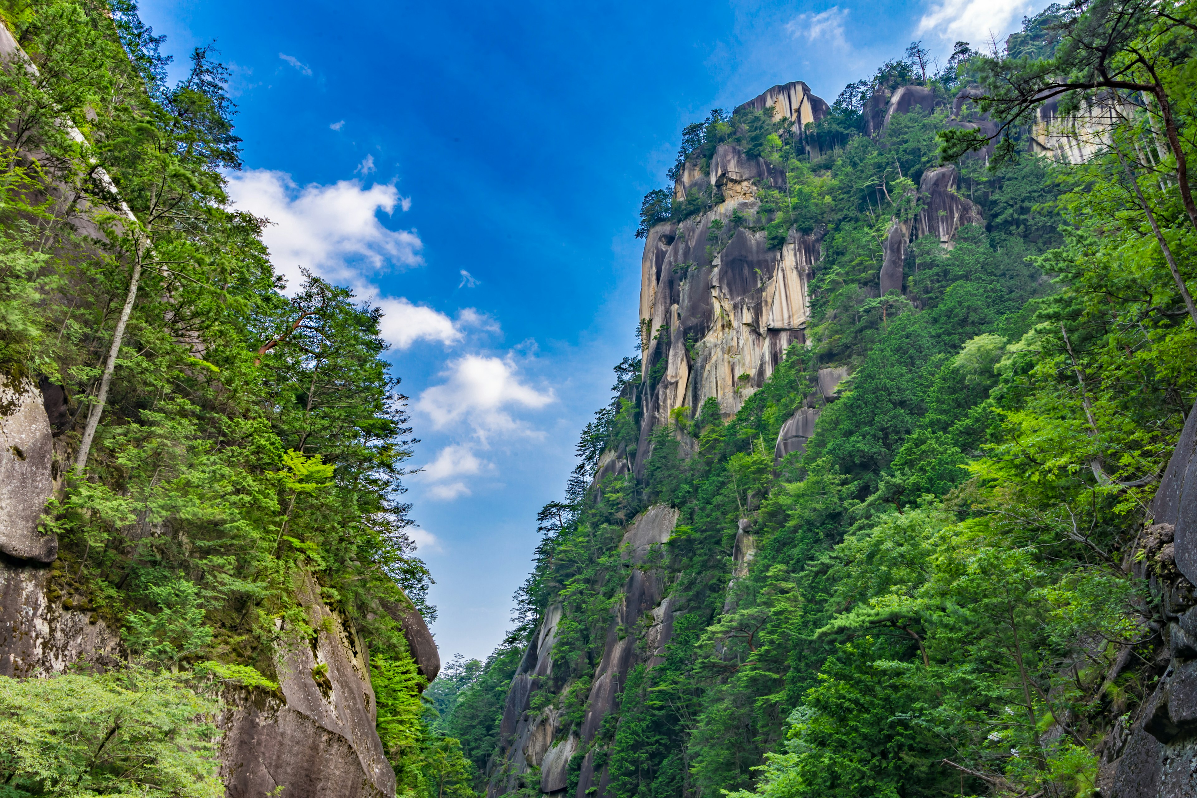 Paisaje de montañas verdes y cielo azul claro