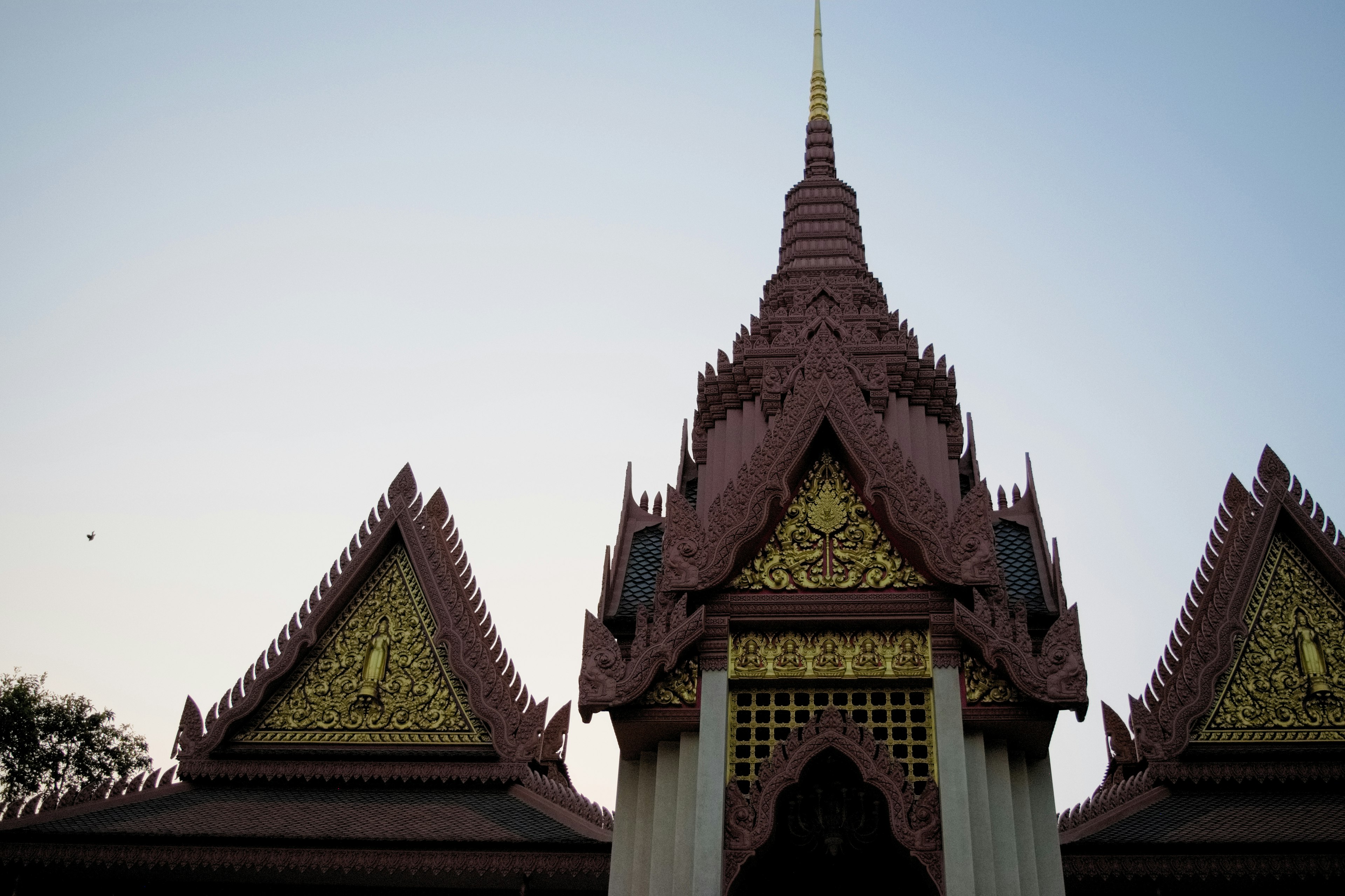 Detailed view of a beautiful temple roof with ornate spires