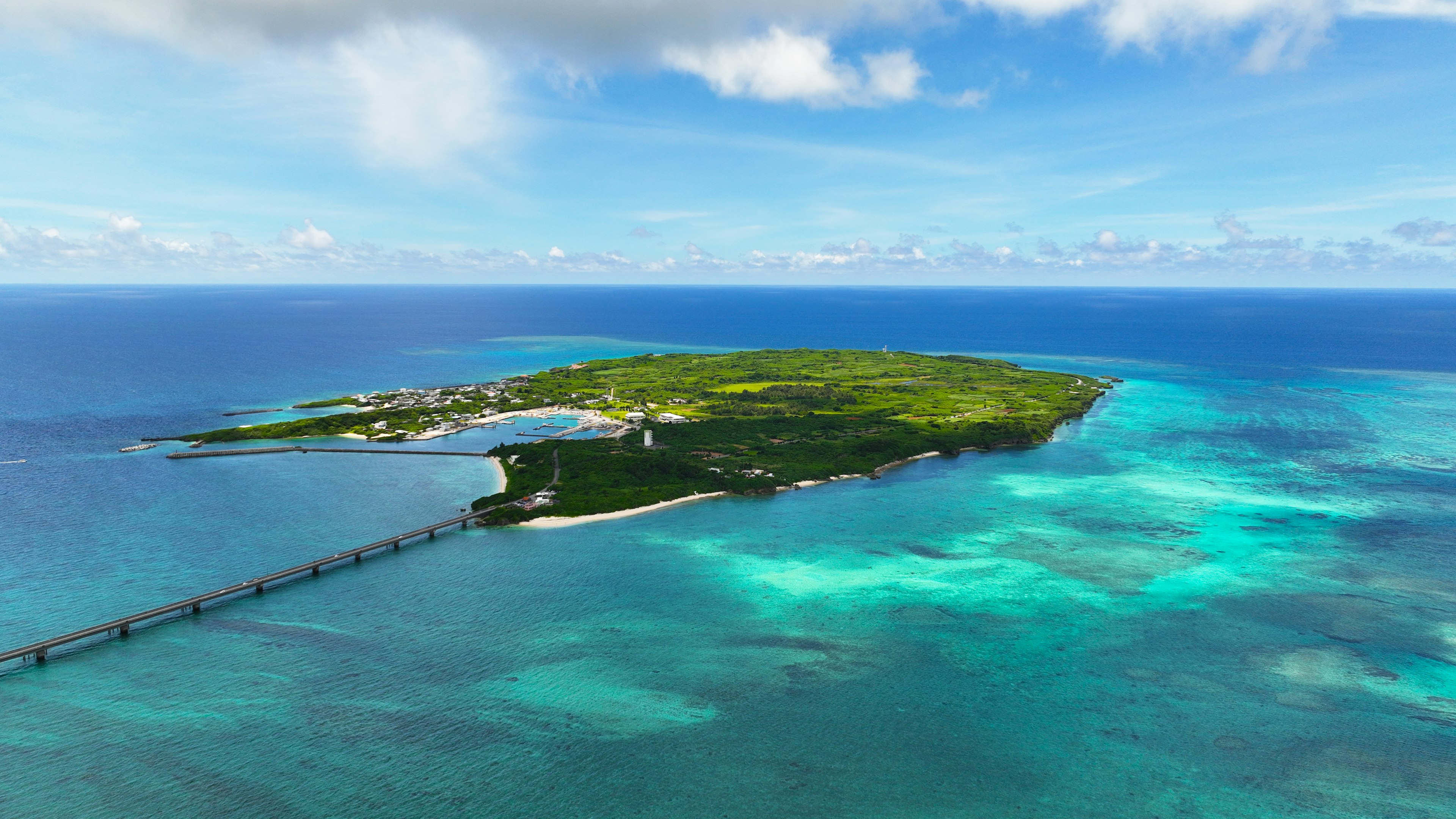 美しい青い海に囲まれた緑豊かな島の空撮風景