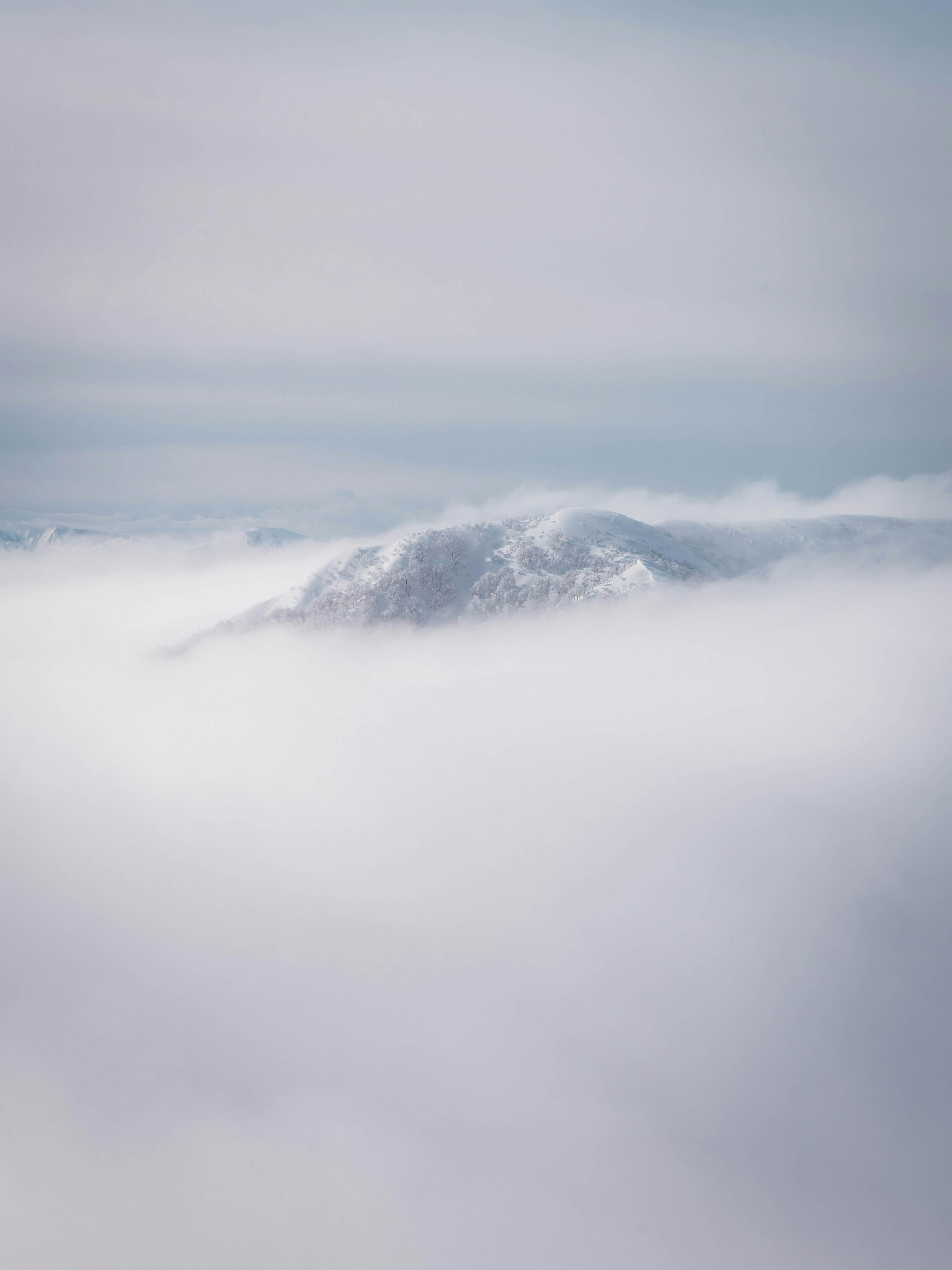 雲の中に浮かぶ雪をかぶった山の風景