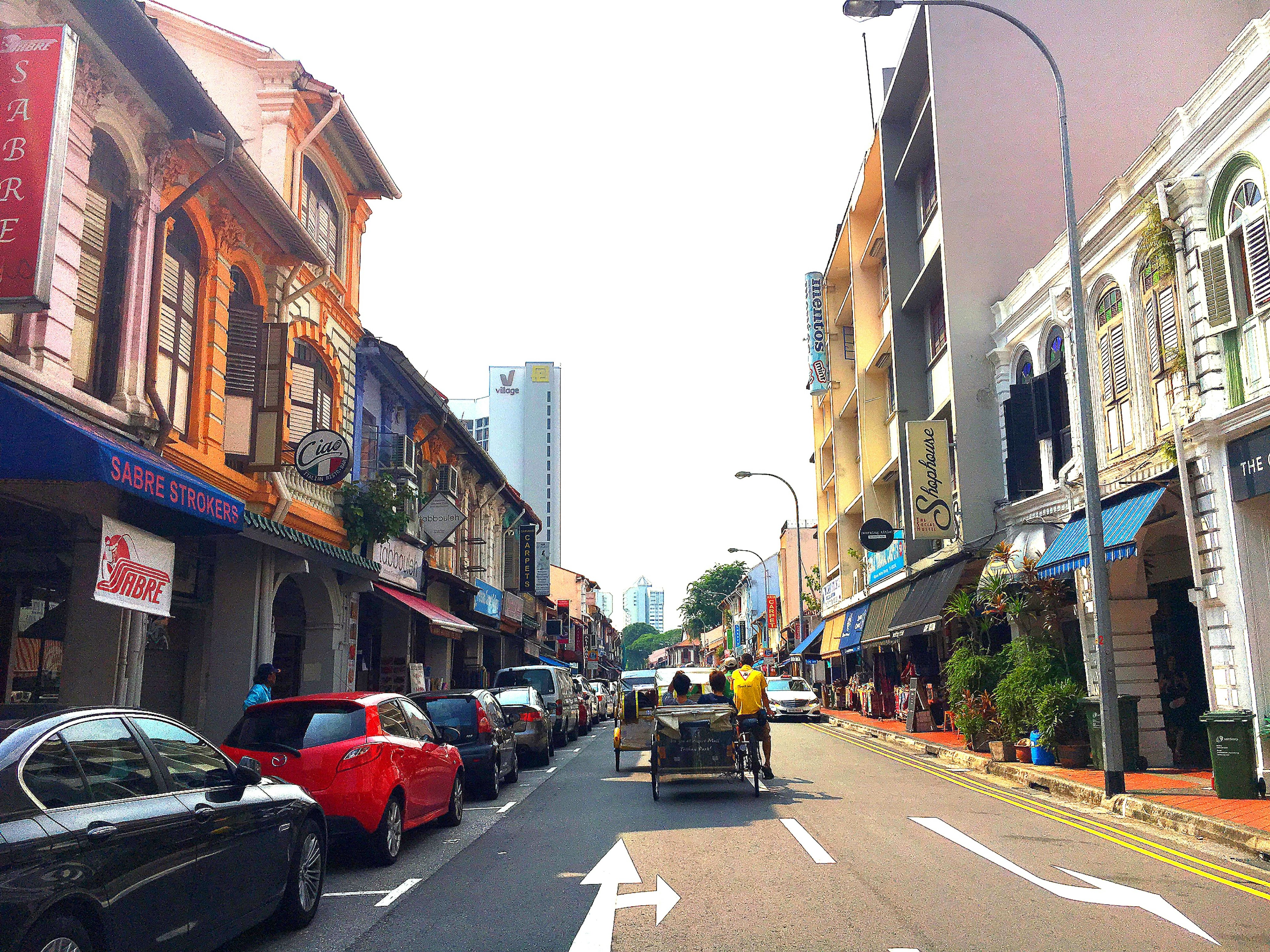 Colorful streets of Singapore with traditional architecture