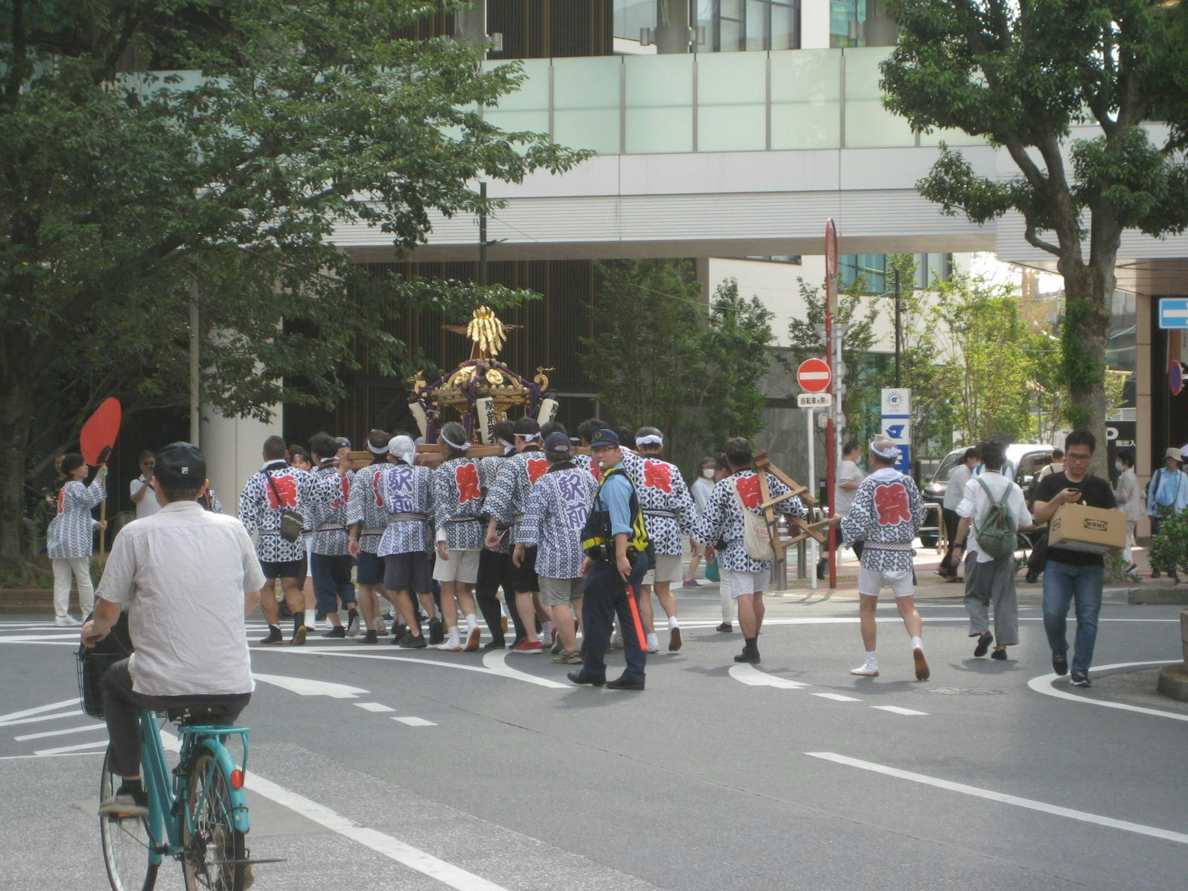 Participants in traditional attire marching during a festival