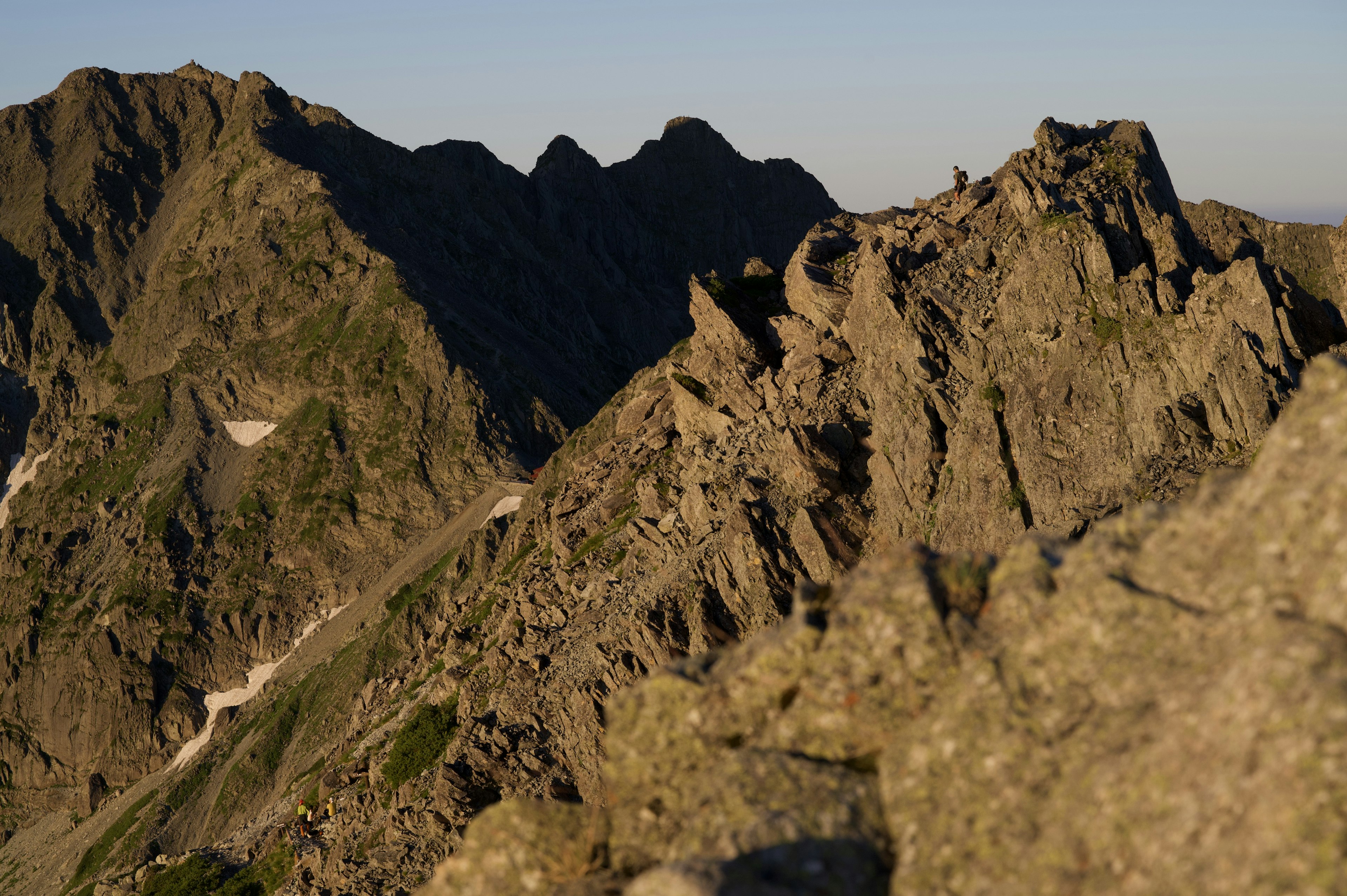 Mountain peaks and rocky formations in a high-altitude landscape