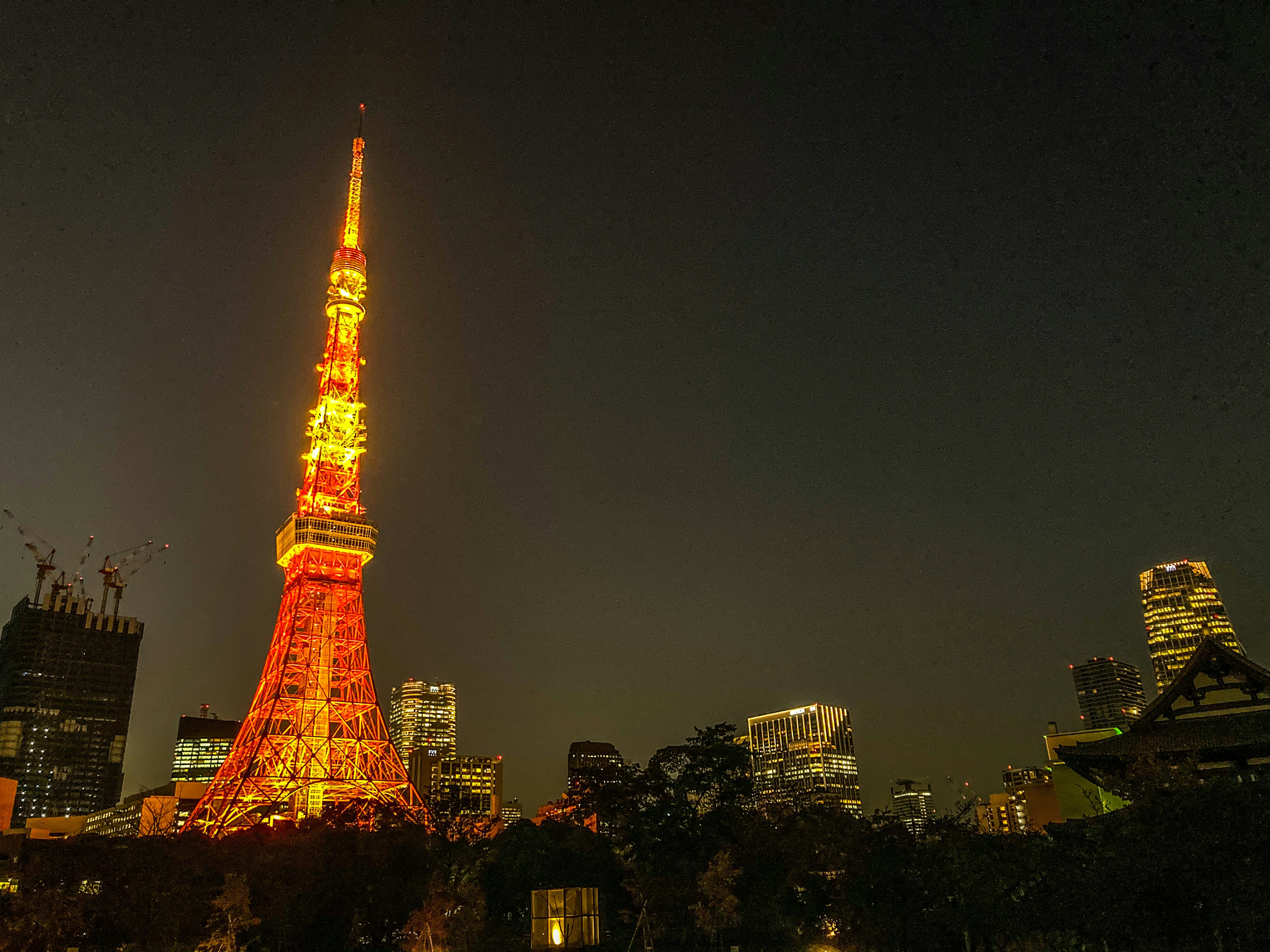 Tokio Tower nachts beleuchtet mit einem lebhaften orangefarbenen Glanz