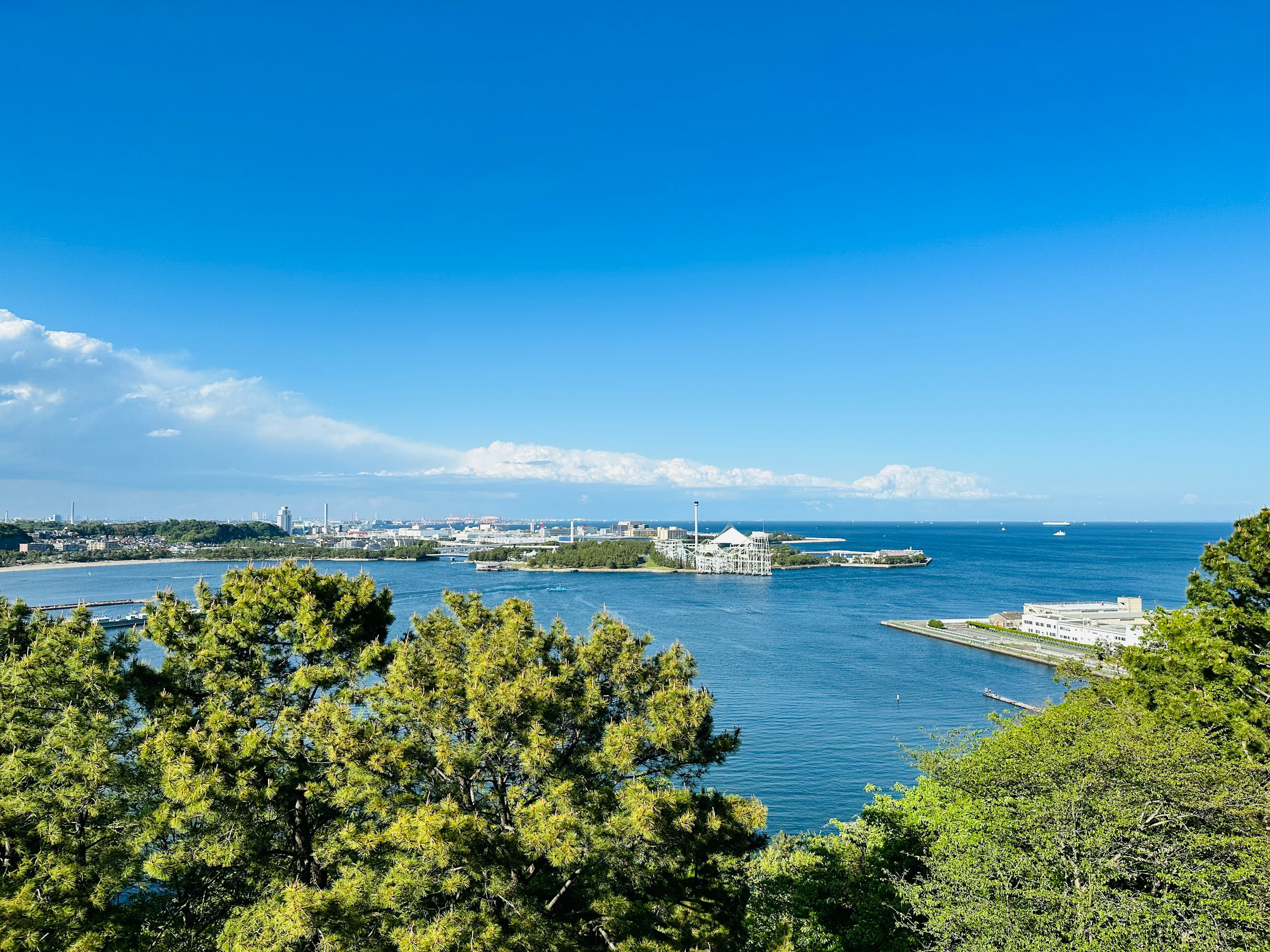 港口城市的风景，蓝天和宁静的海洋