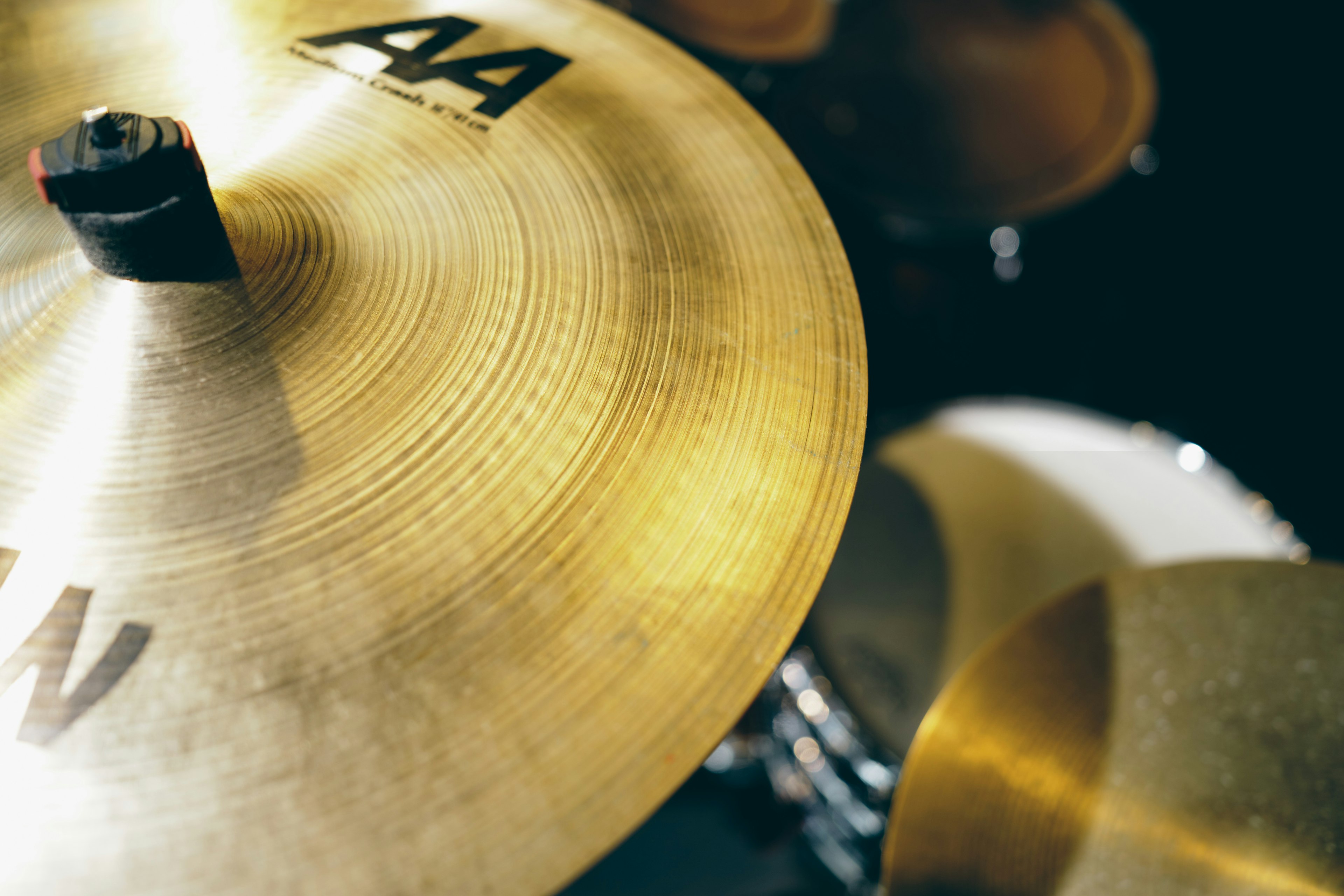 Close-up image of a drum set cymbal