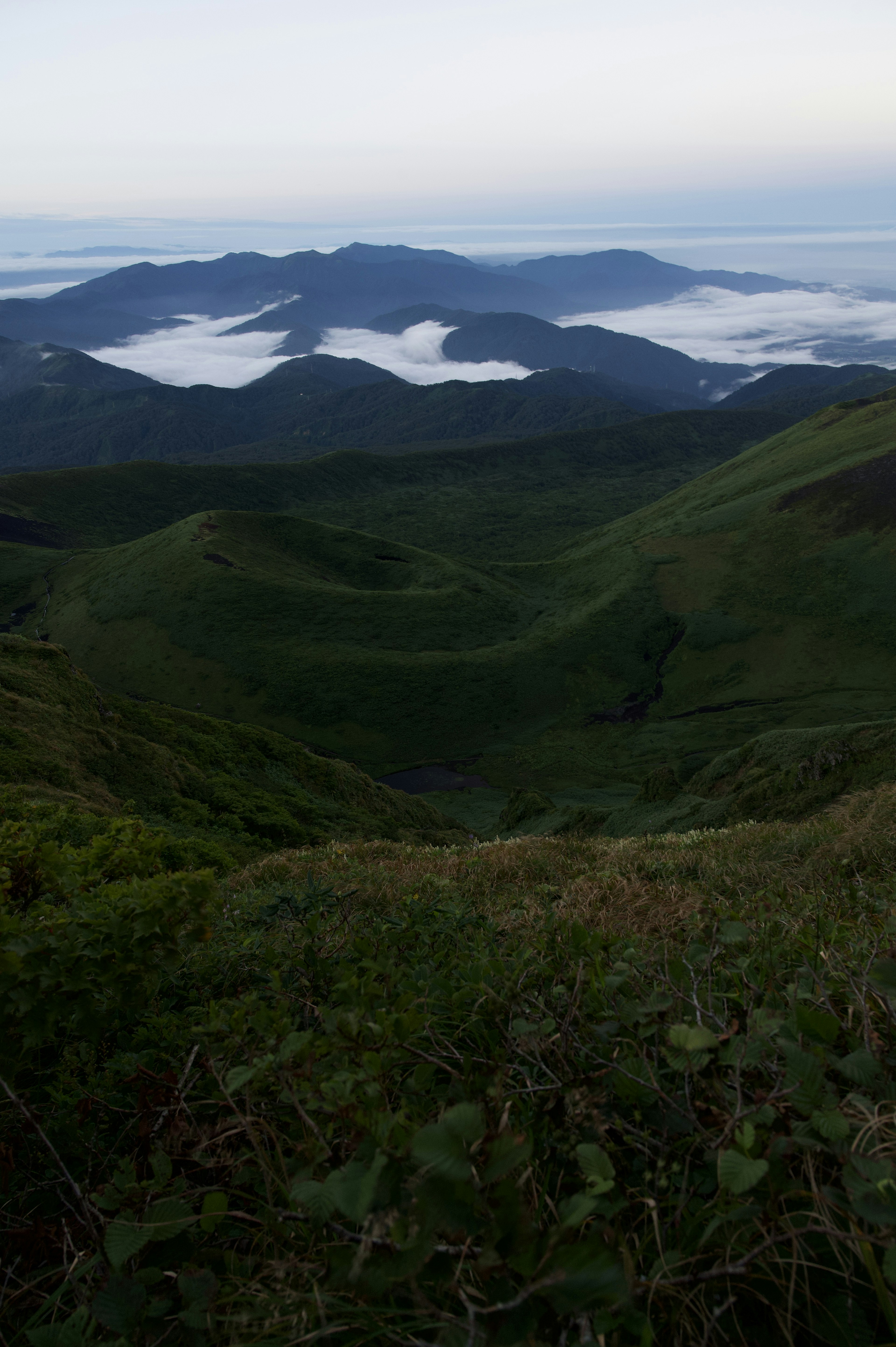 Lush green mountains with a sea of clouds