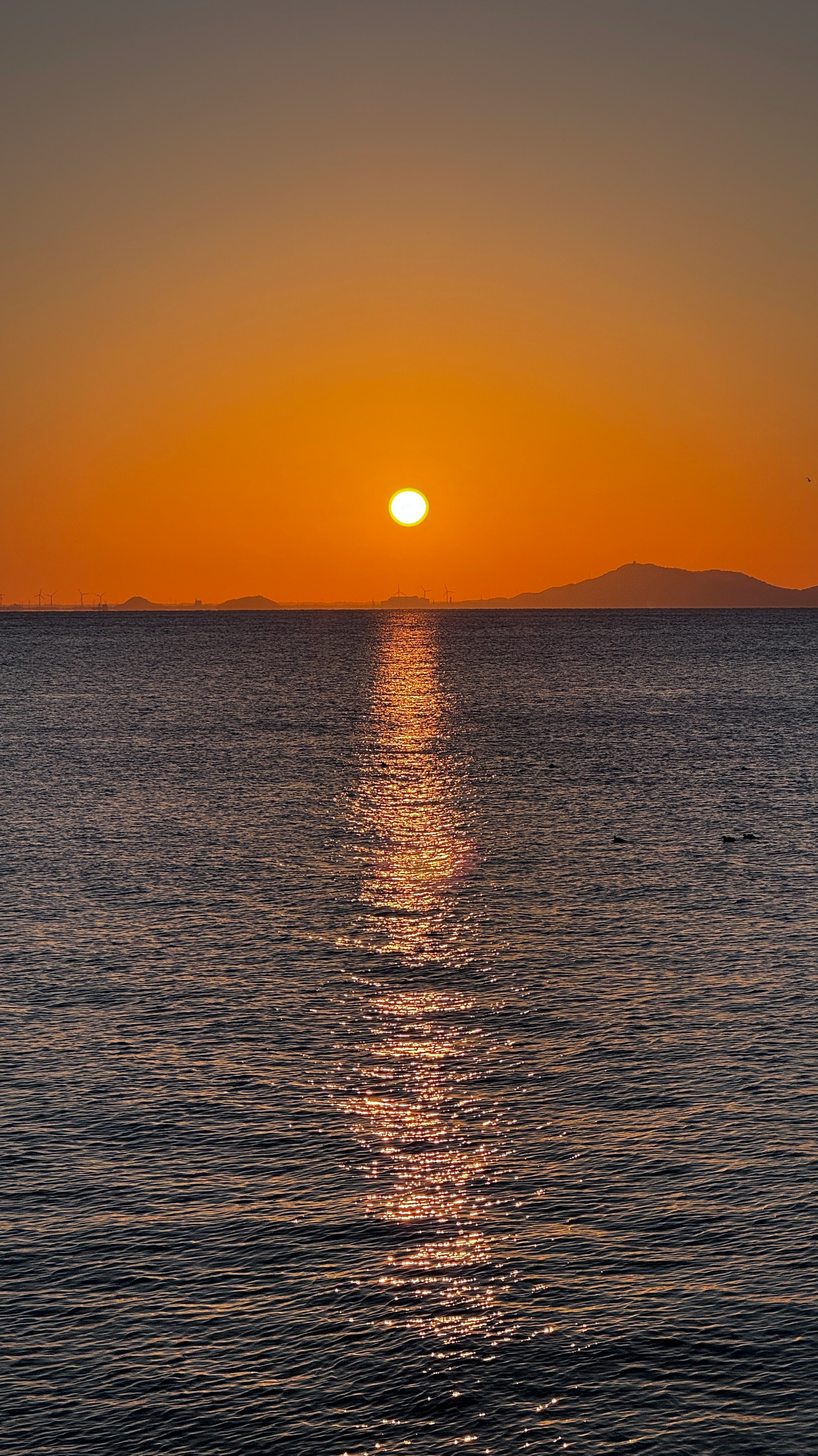 壯觀的海上日落溫暖的橙色天空與水面反射