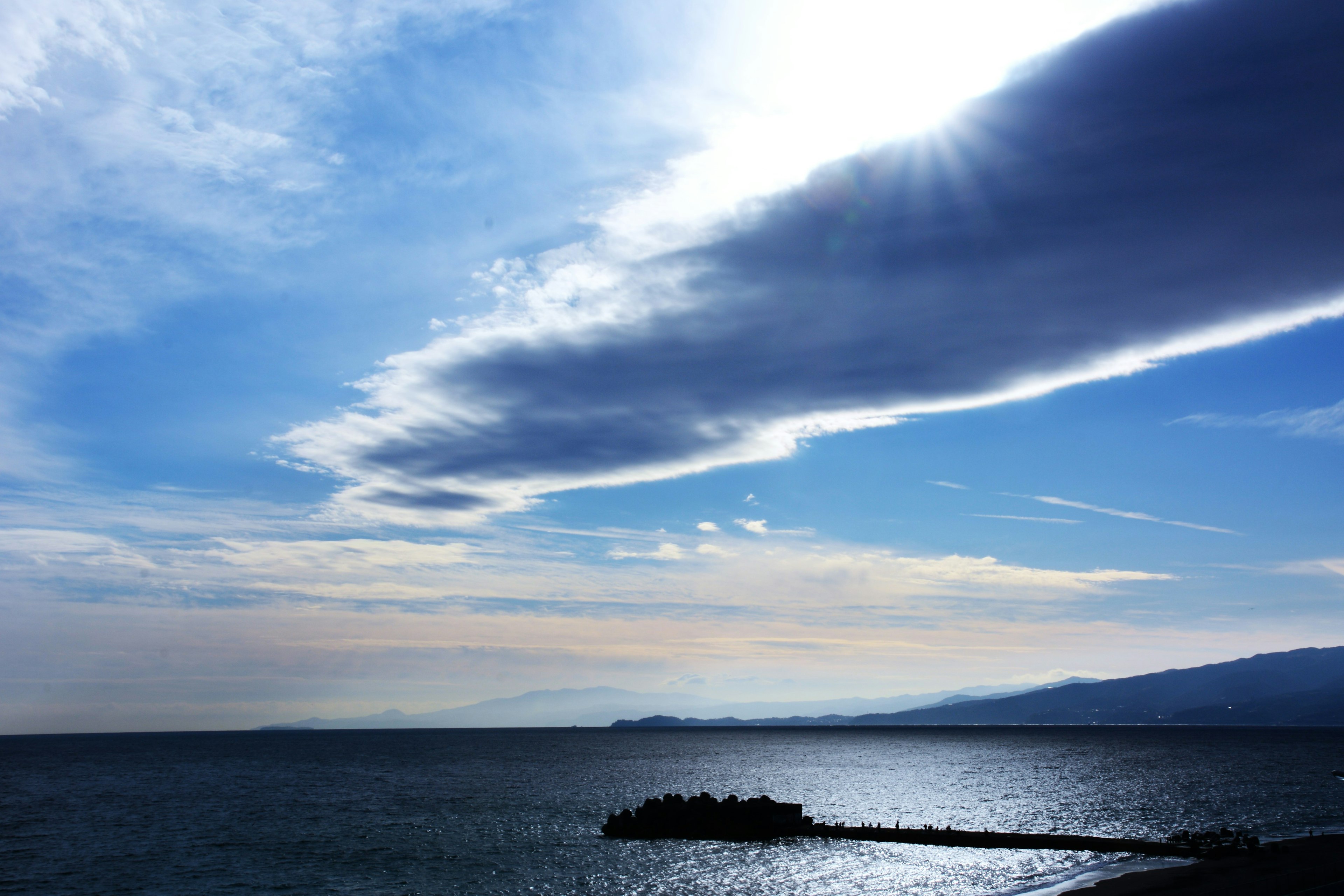 Scenic view of blue ocean and sky with clouds