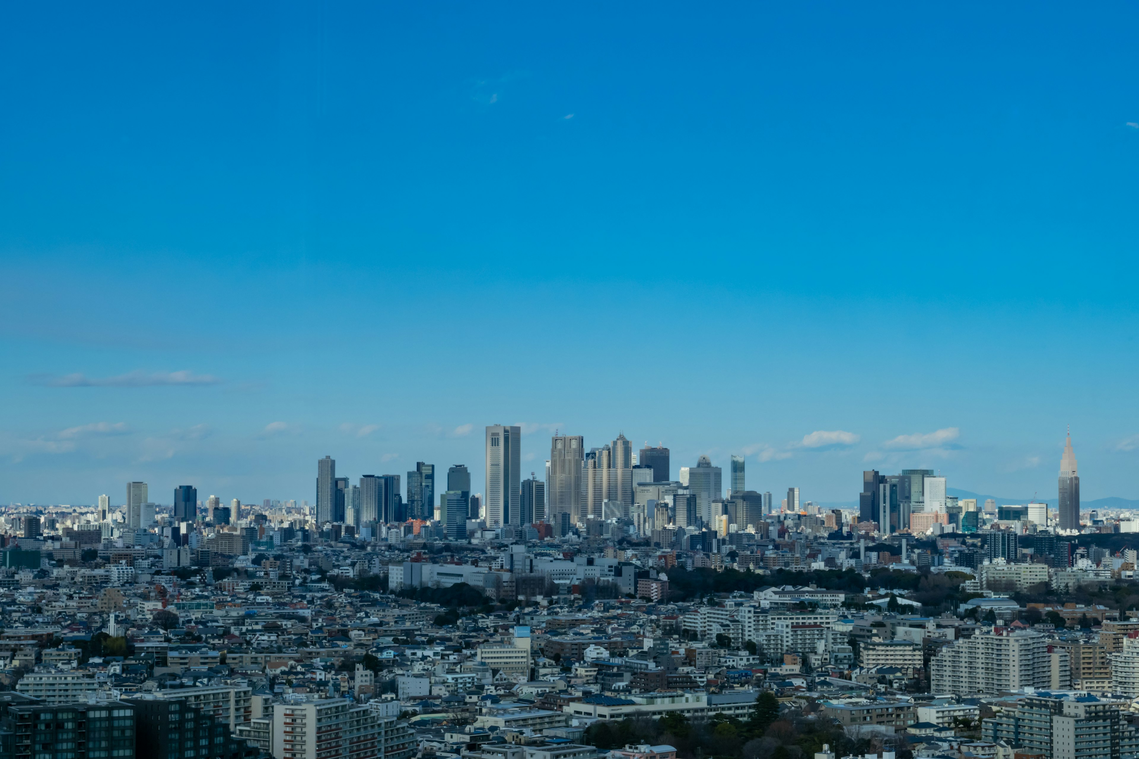 Tokyo skyline against a clear blue sky