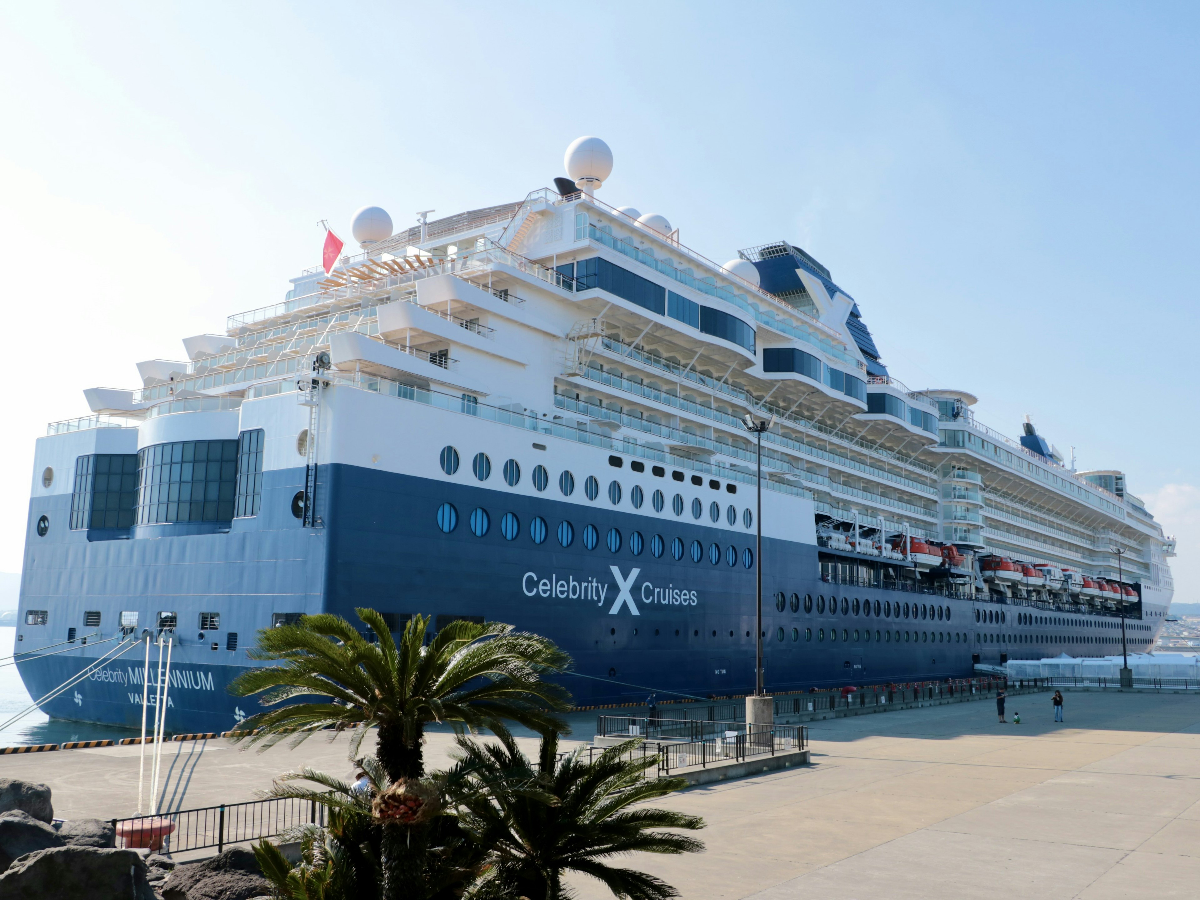 Large cruise ship Celebrity Xploration docked at the harbor