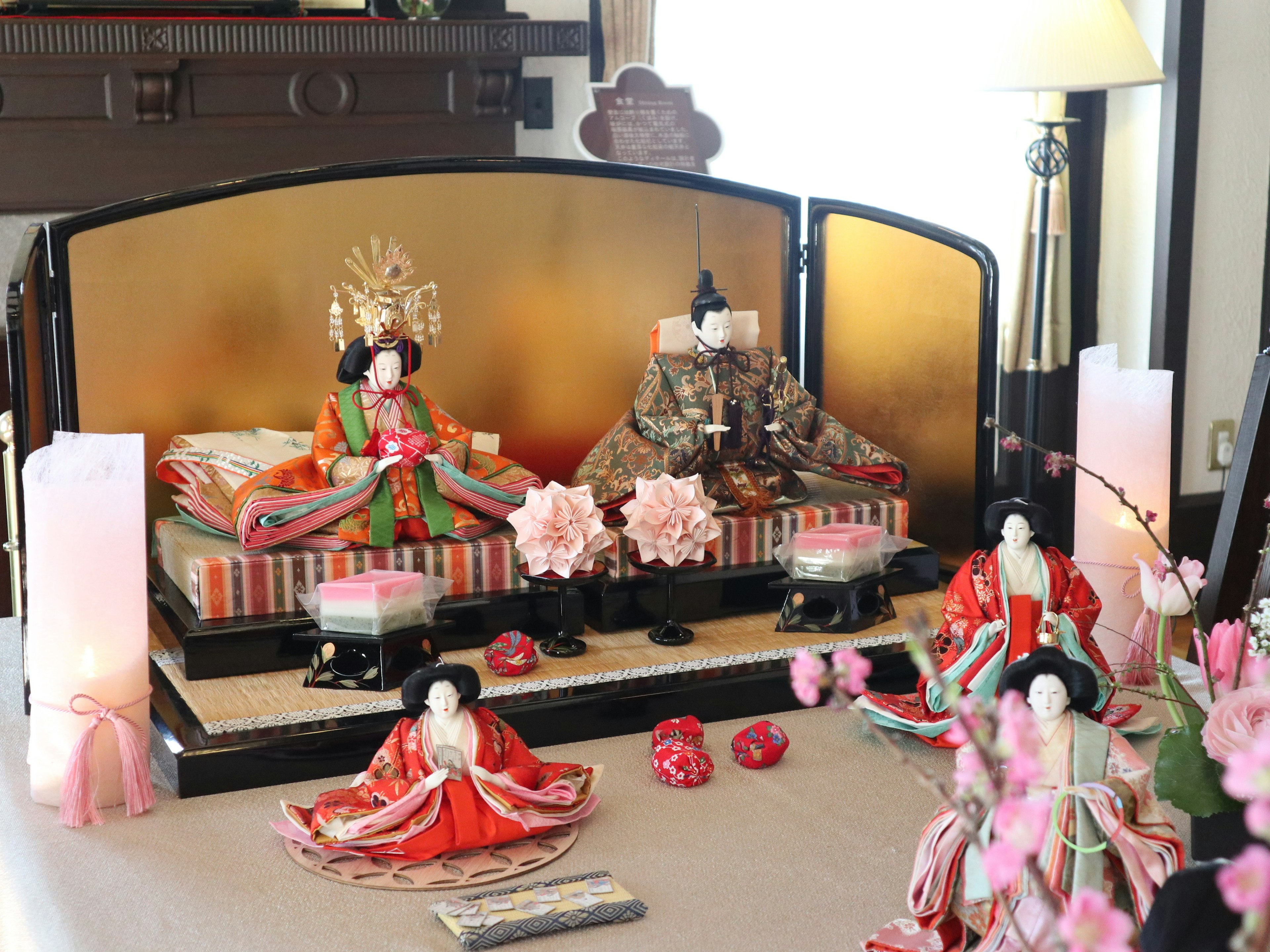 Traditional set of Hina dolls used for Hinamatsuri decoration