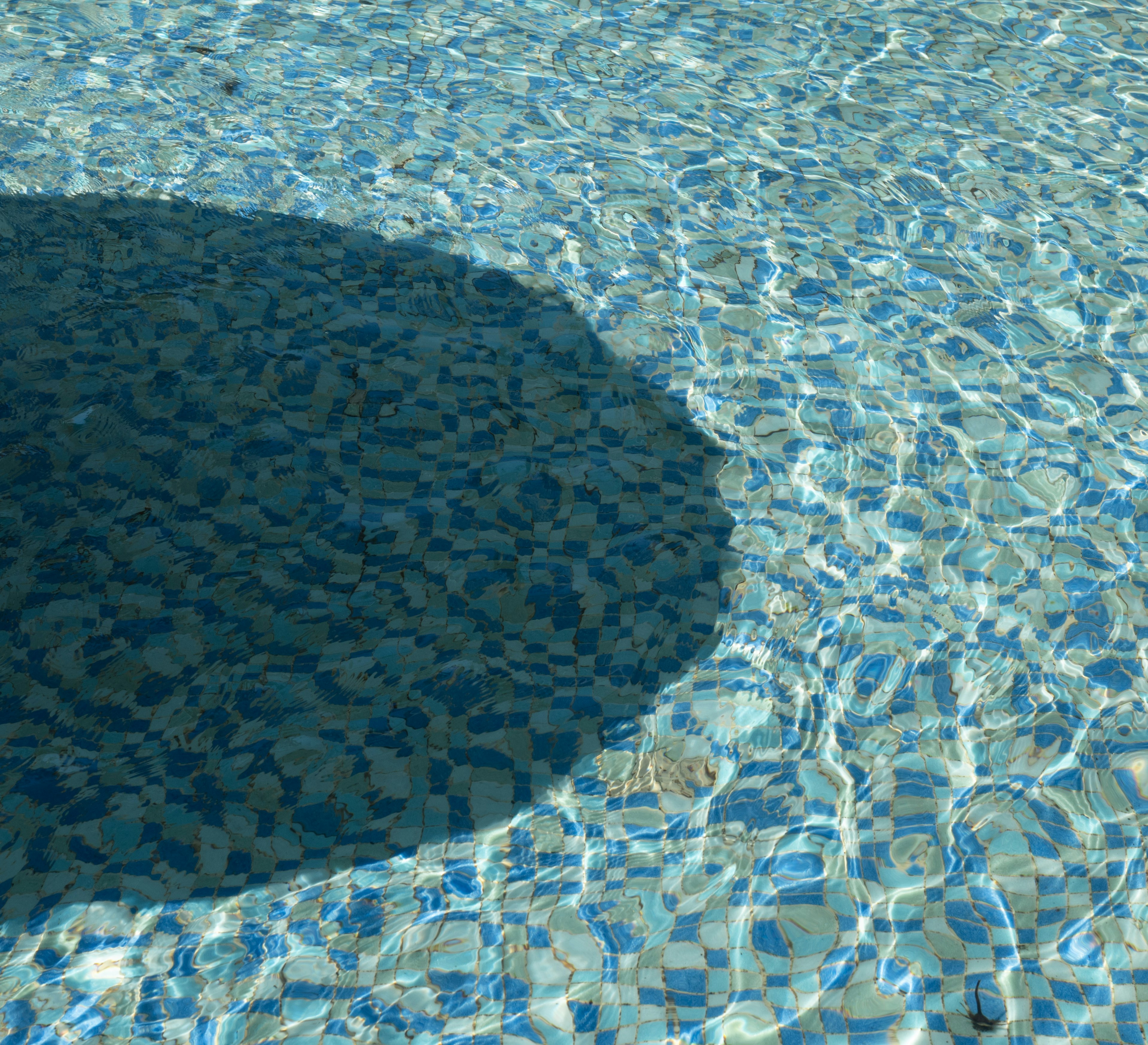 Shadow cast on the surface of a blue tiled pool