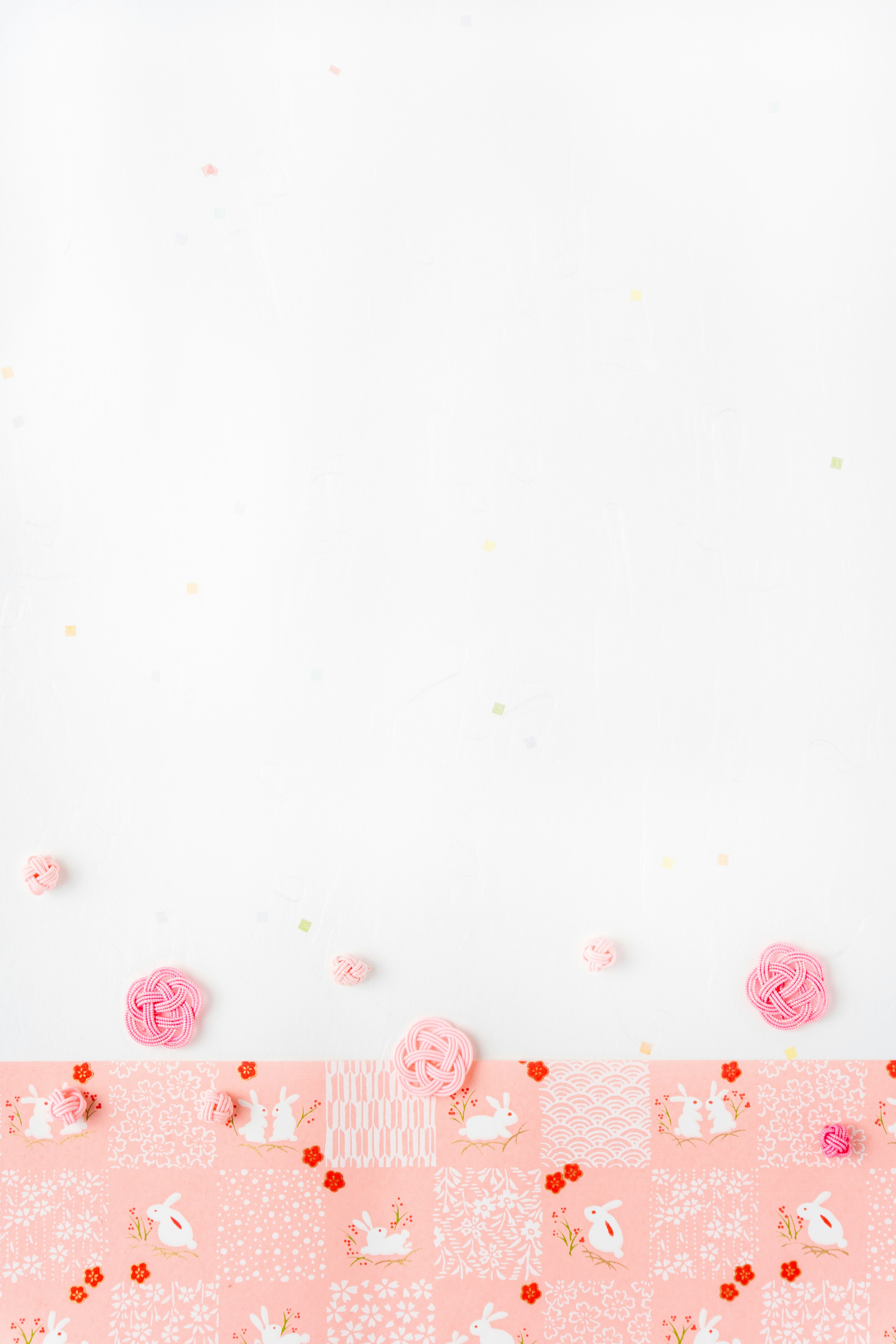 White background with pink decorations and scattered animal illustrations