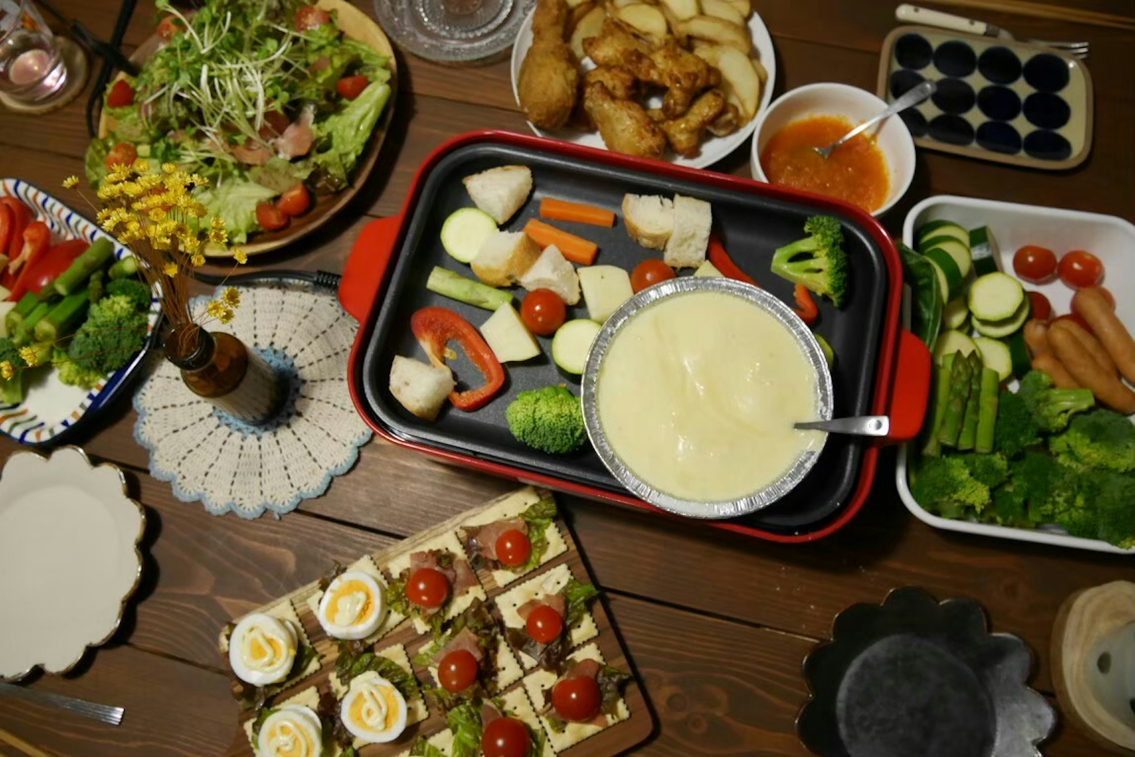 A variety of dishes and ingredients arranged on a table