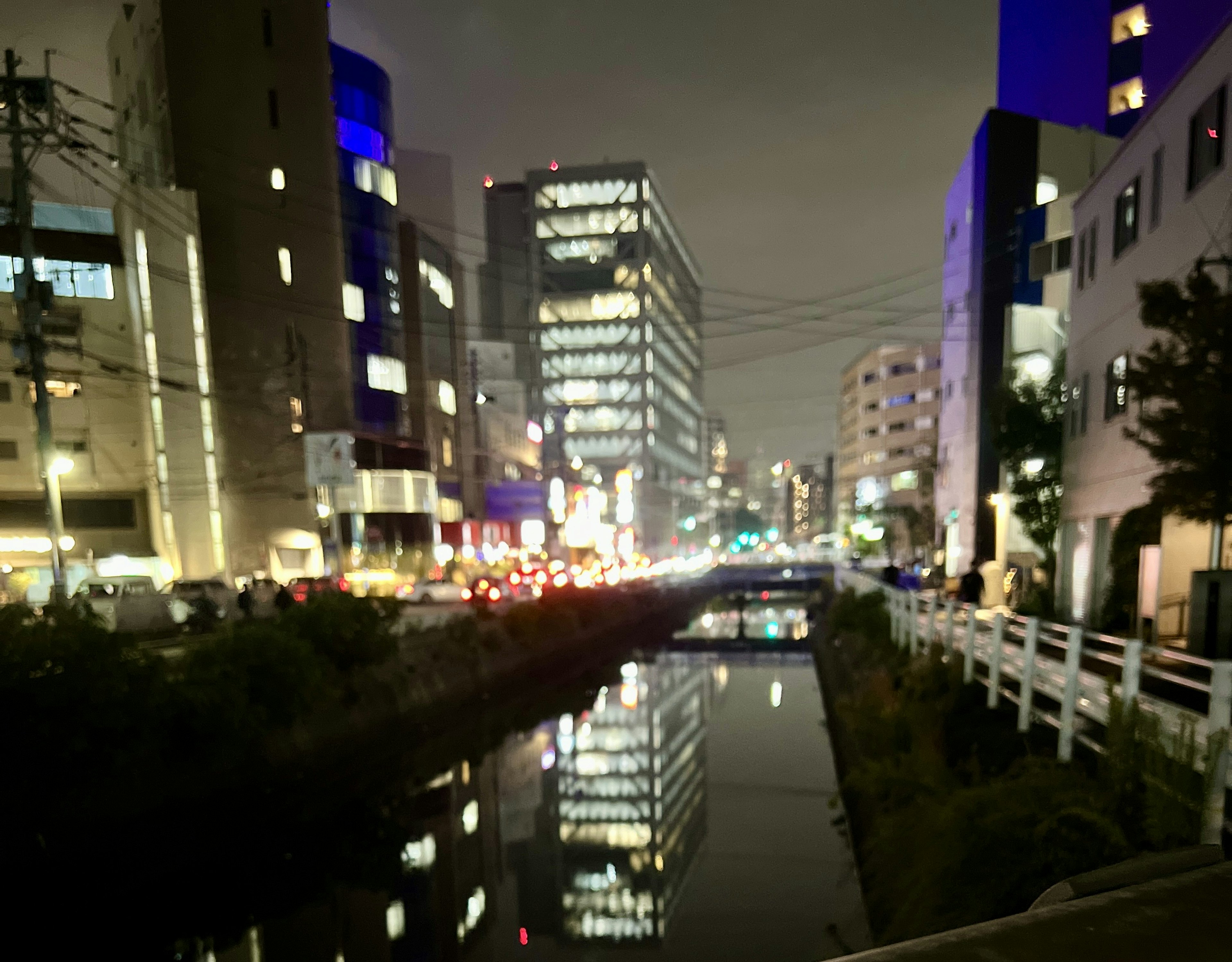 Night cityscape with reflections in the river