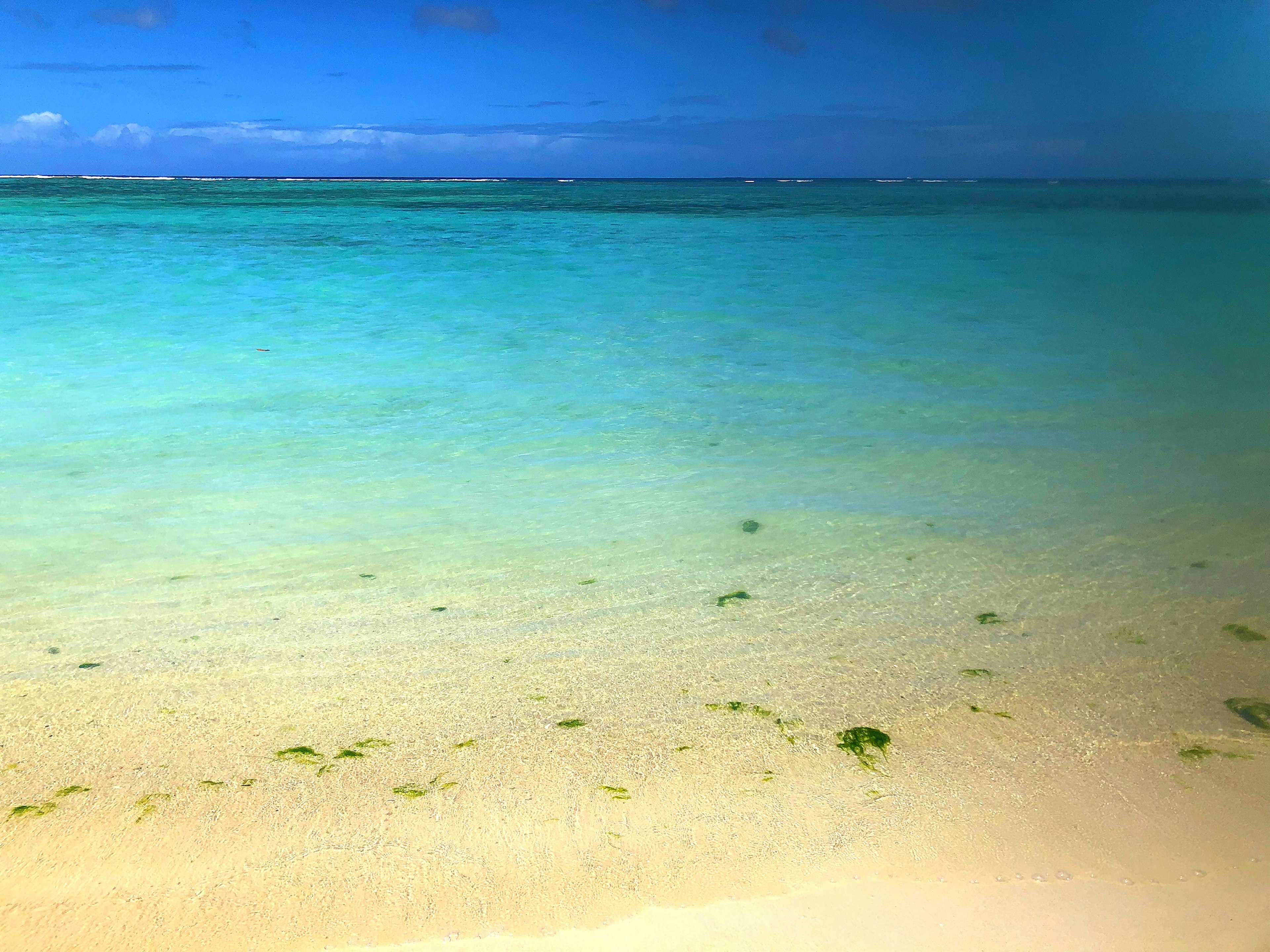 Una vista panoramica di acqua turchese e spiaggia di sabbia bianca