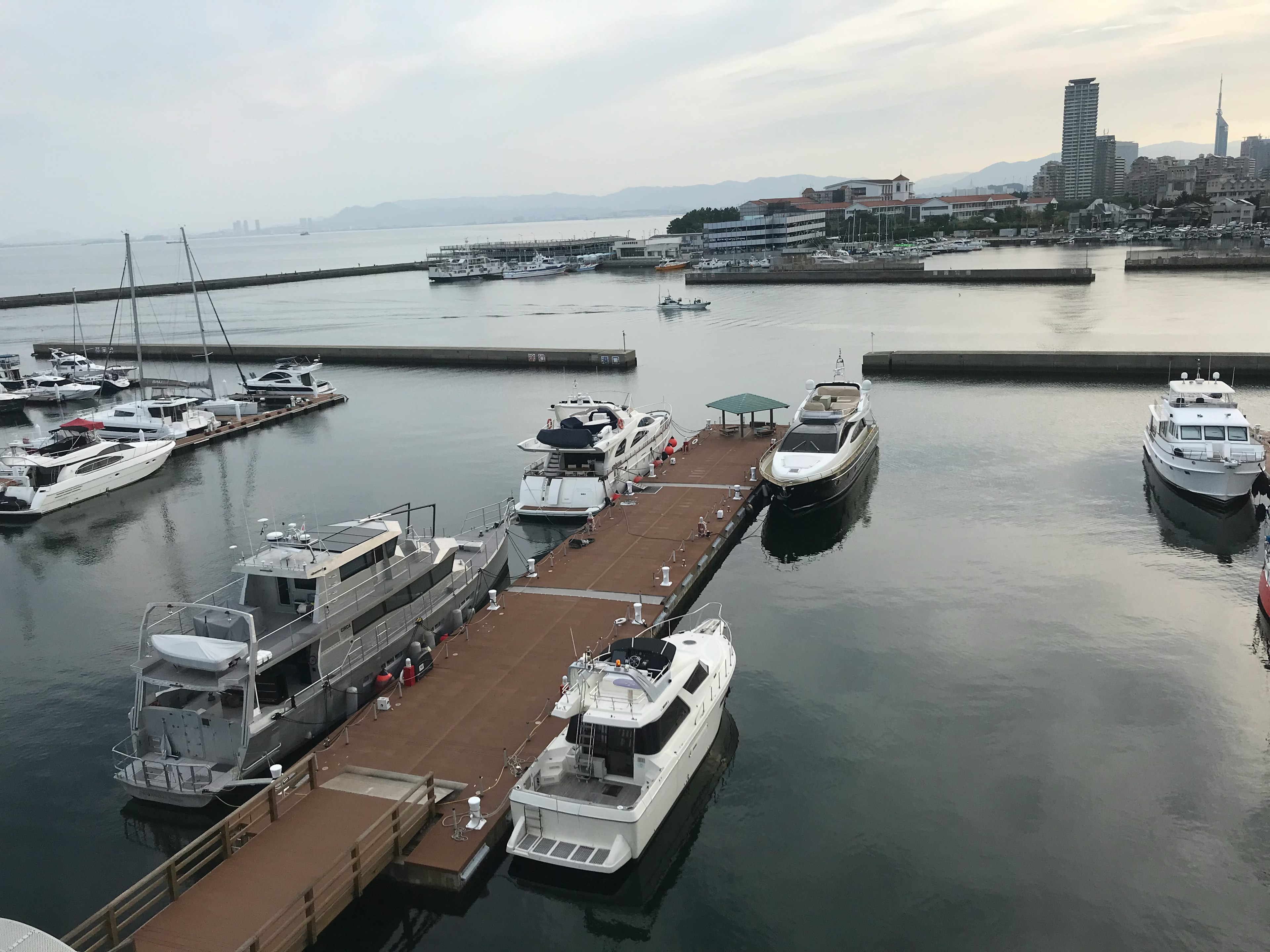 Marinablick mit Jachten und Booten, die am Steg festgemacht sind