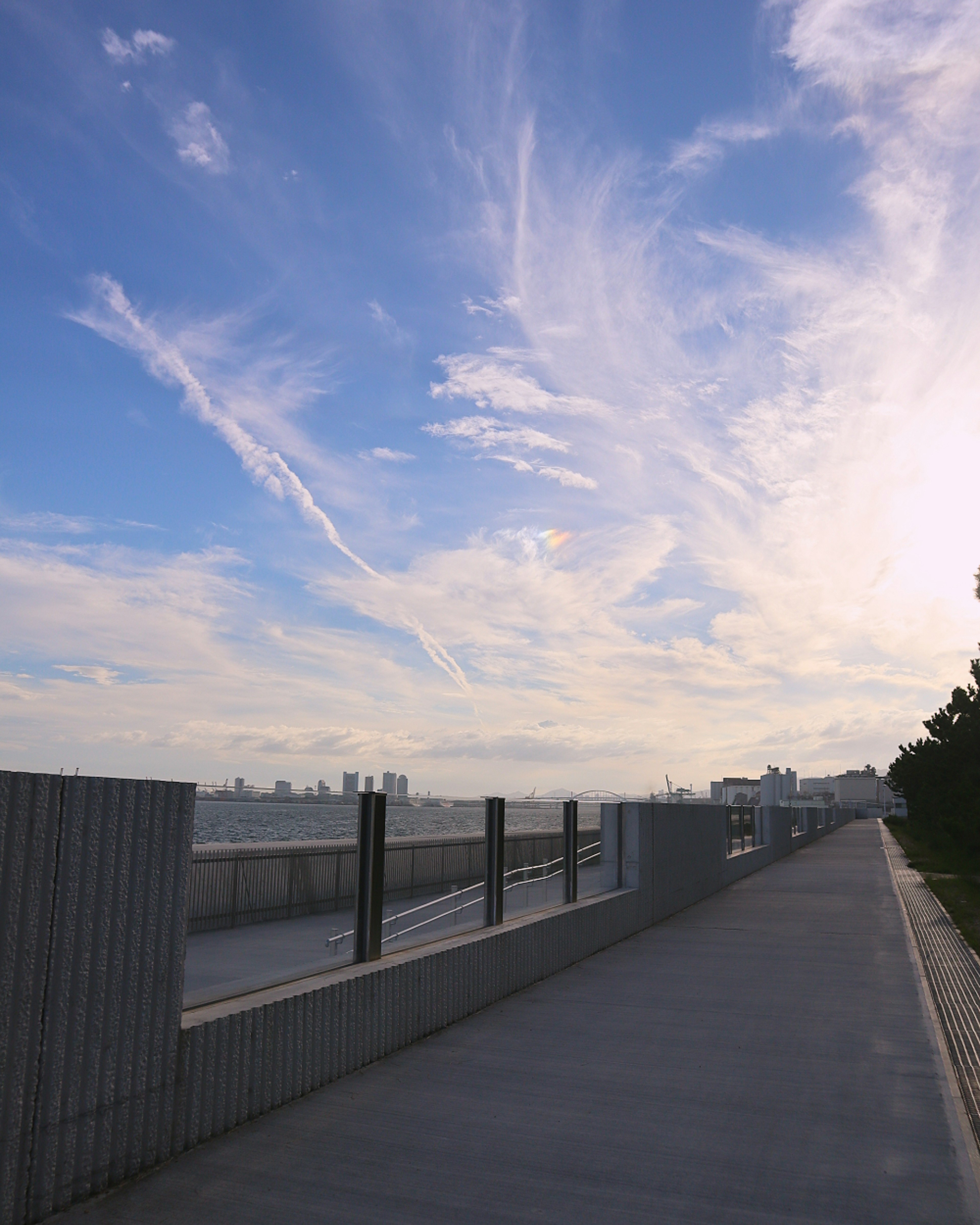 Paseo escénico bajo un cielo azul con nubes delgadas