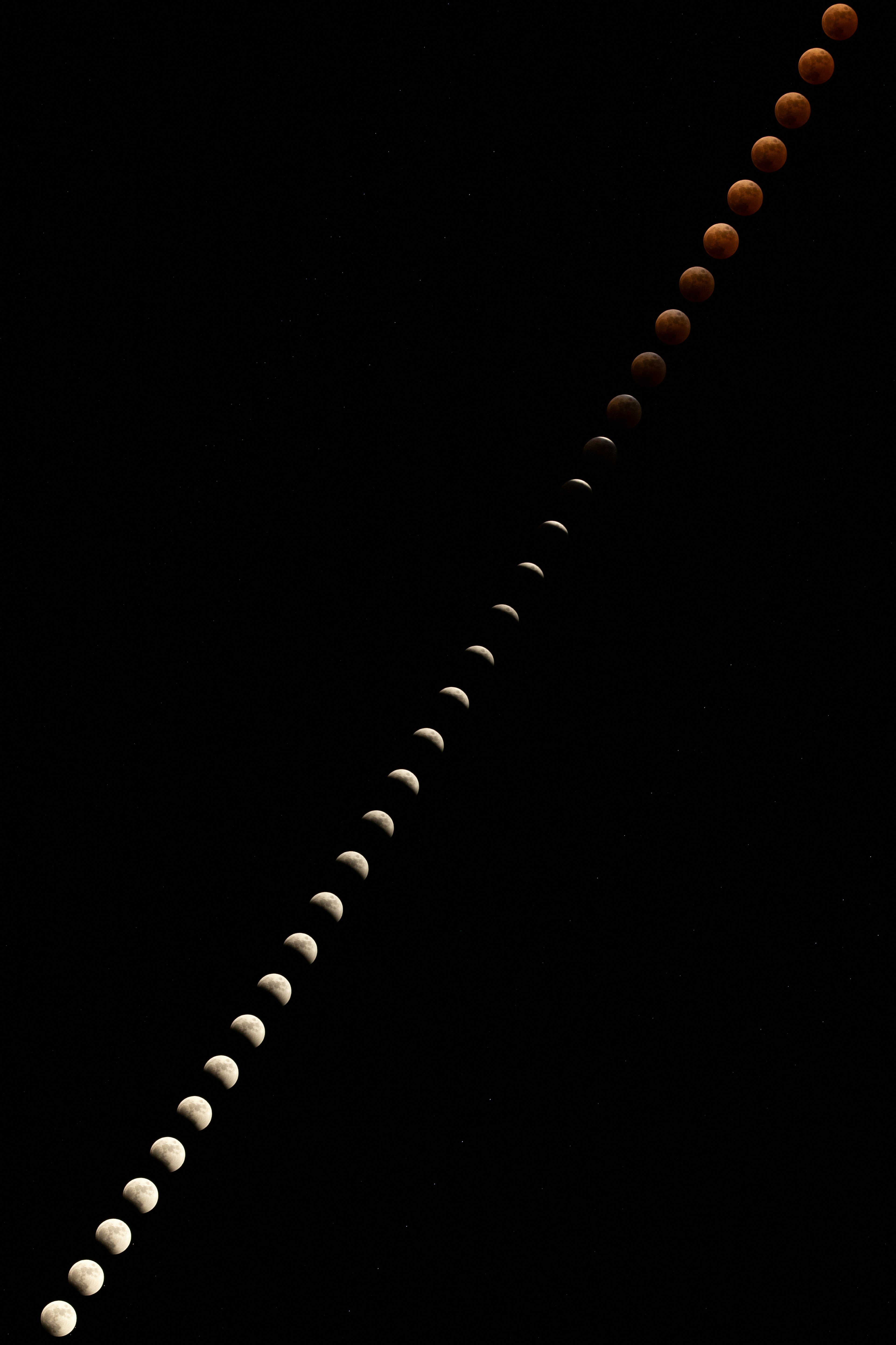 Sequential images showing the phases of a lunar eclipse