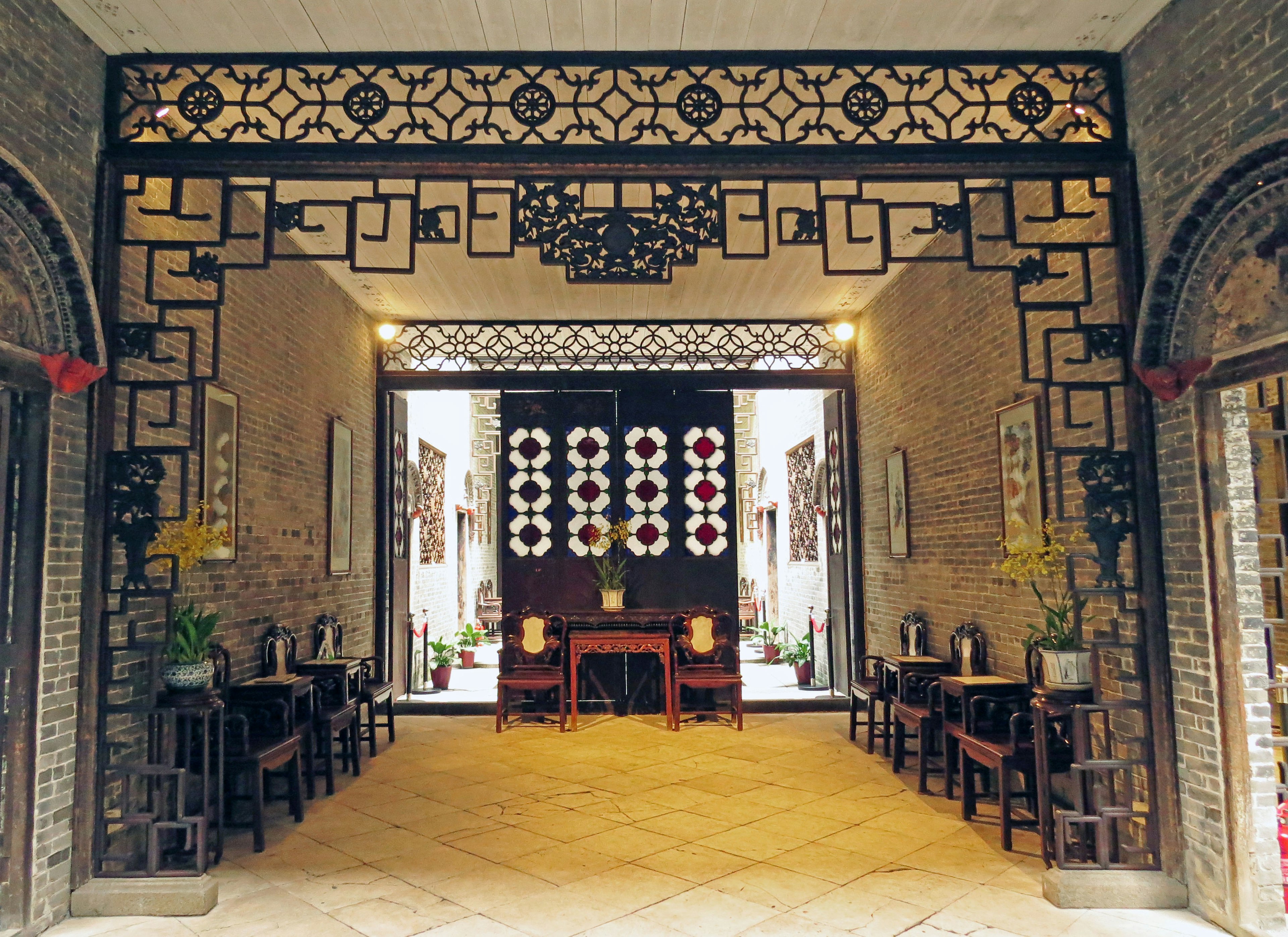 Interior view featuring a traditional Chinese architectural entrance