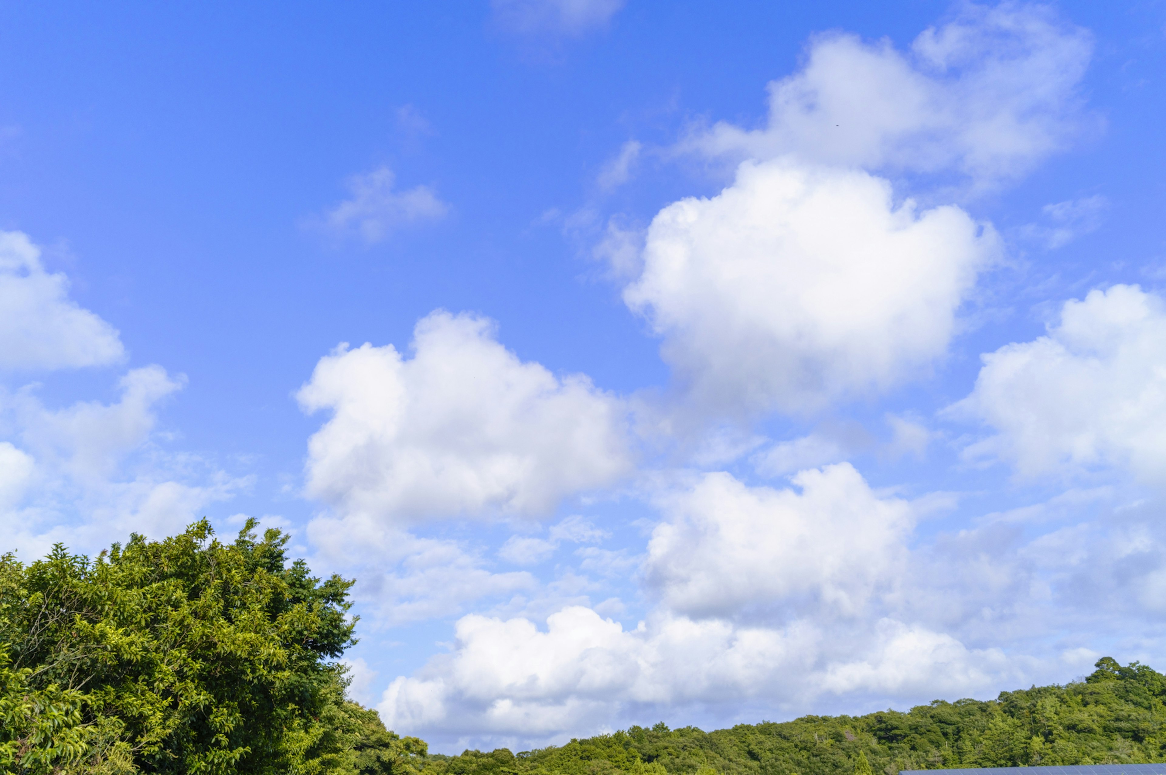 Heller blauer Himmel mit fluffigen weißen Wolken