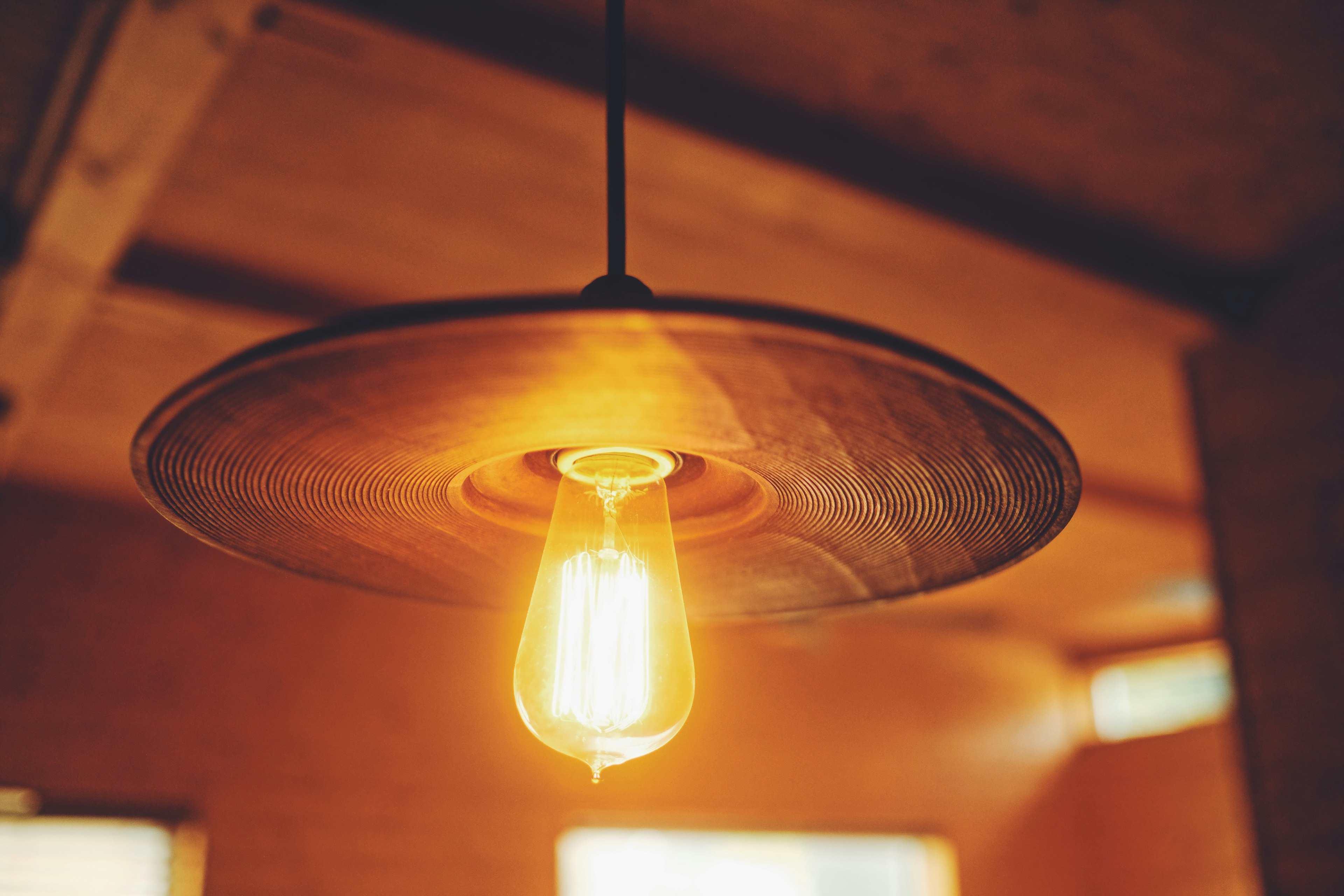 Luz colgante con pantalla de madera y bombilla cálida