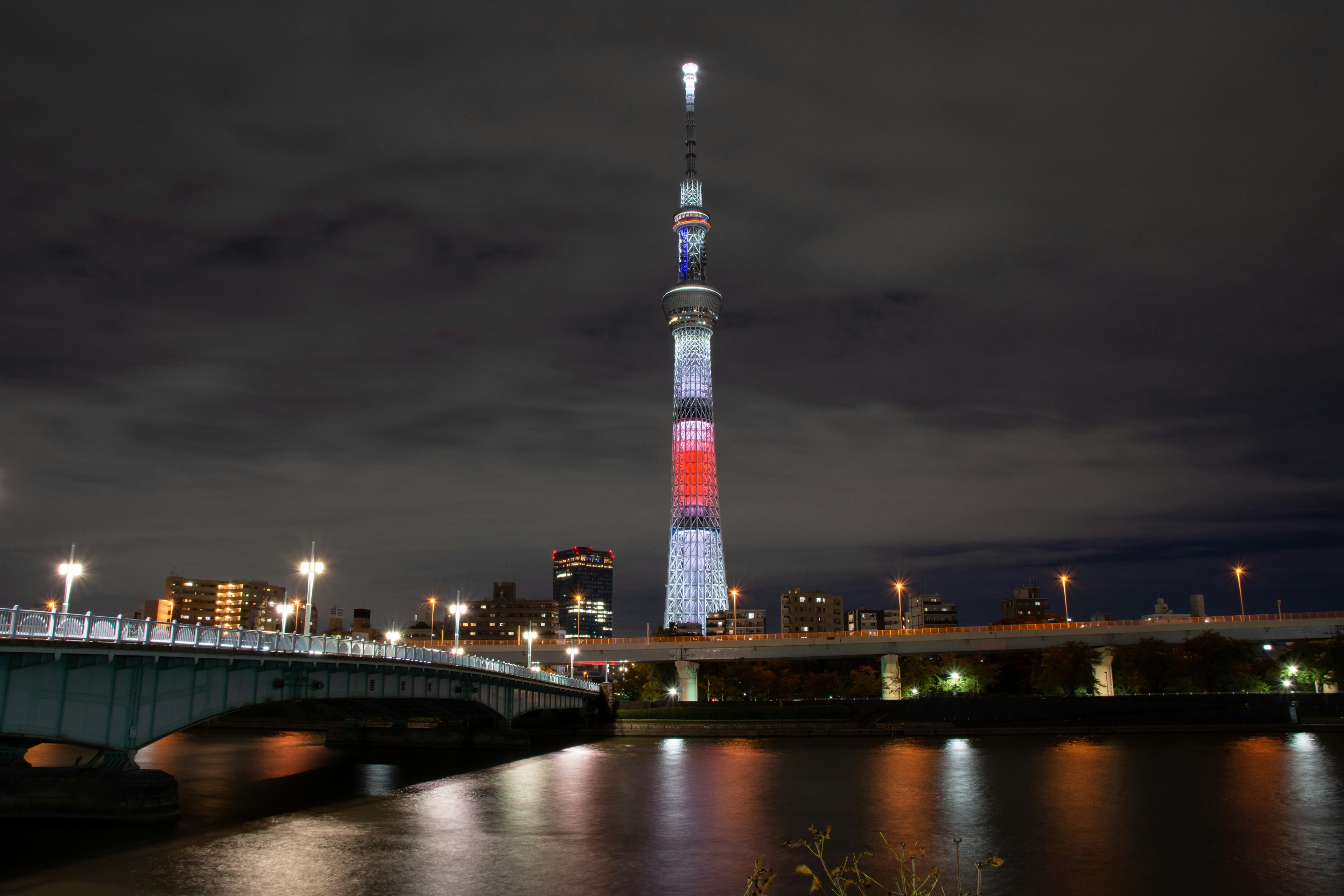 Tokyo Skytree lit up at night