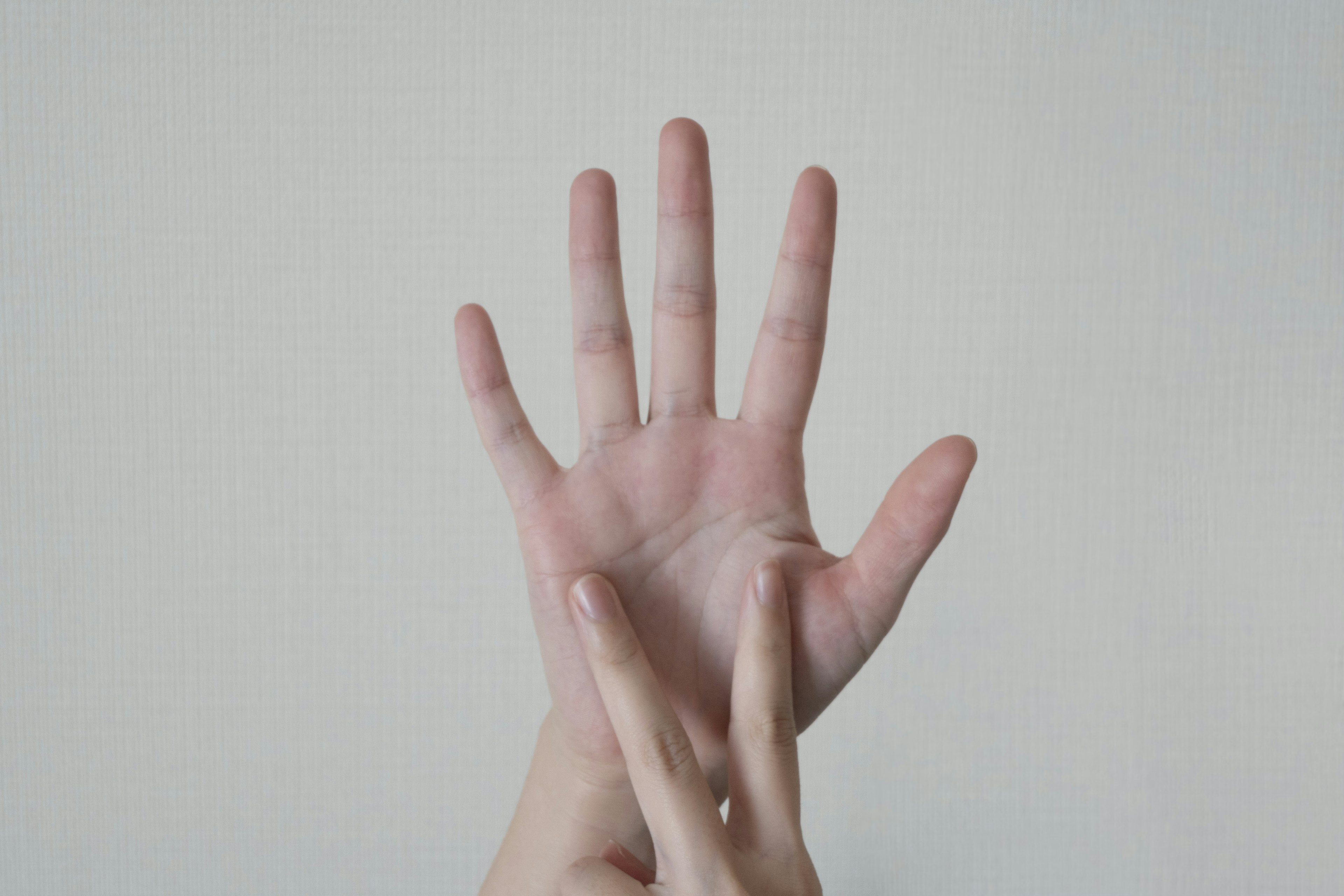 Image of an open palm against a white background fingers spread out