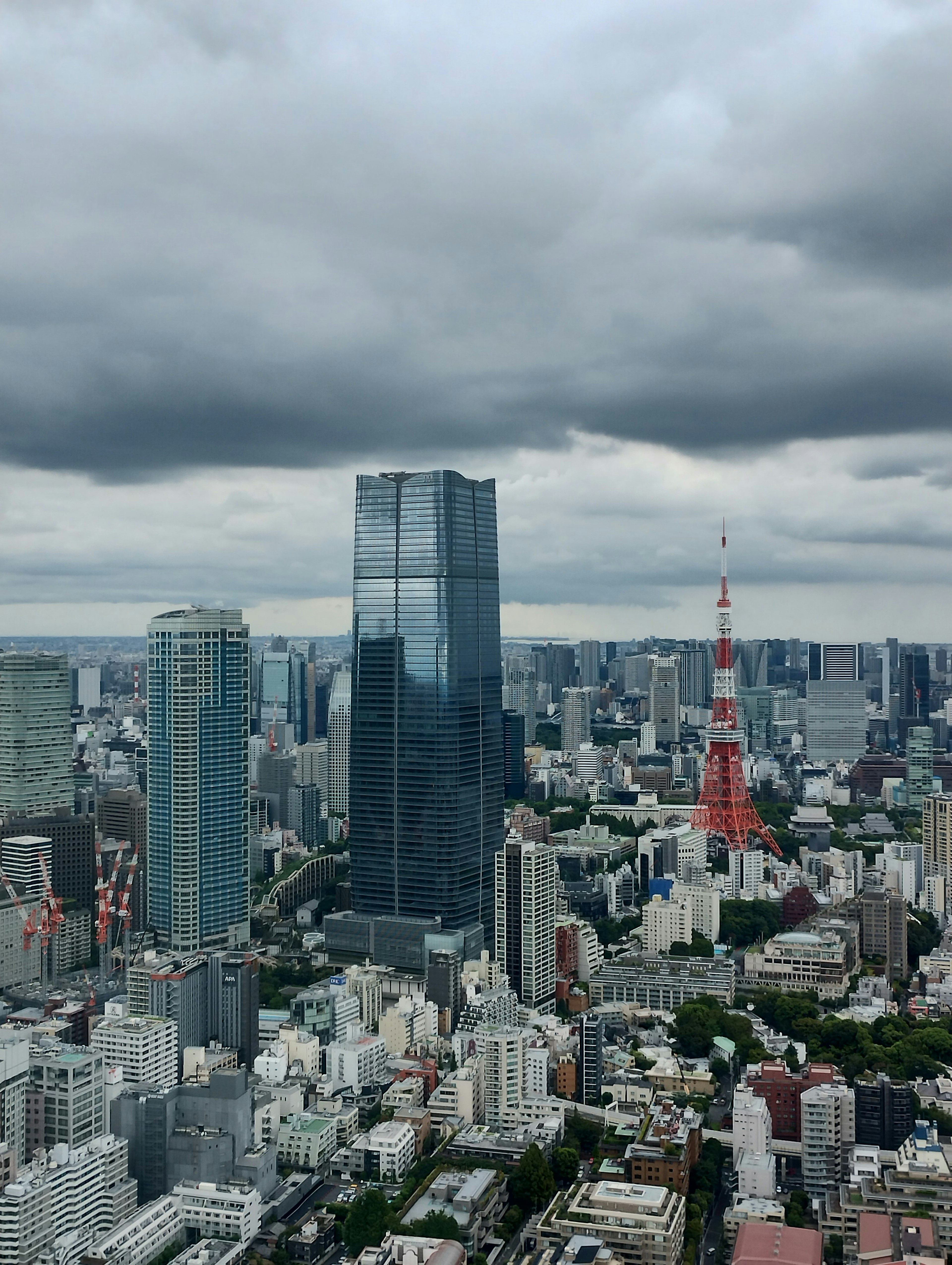 Pemandangan udara garis langit Tokyo dengan gedung pencakar langit dan Menara Tokyo