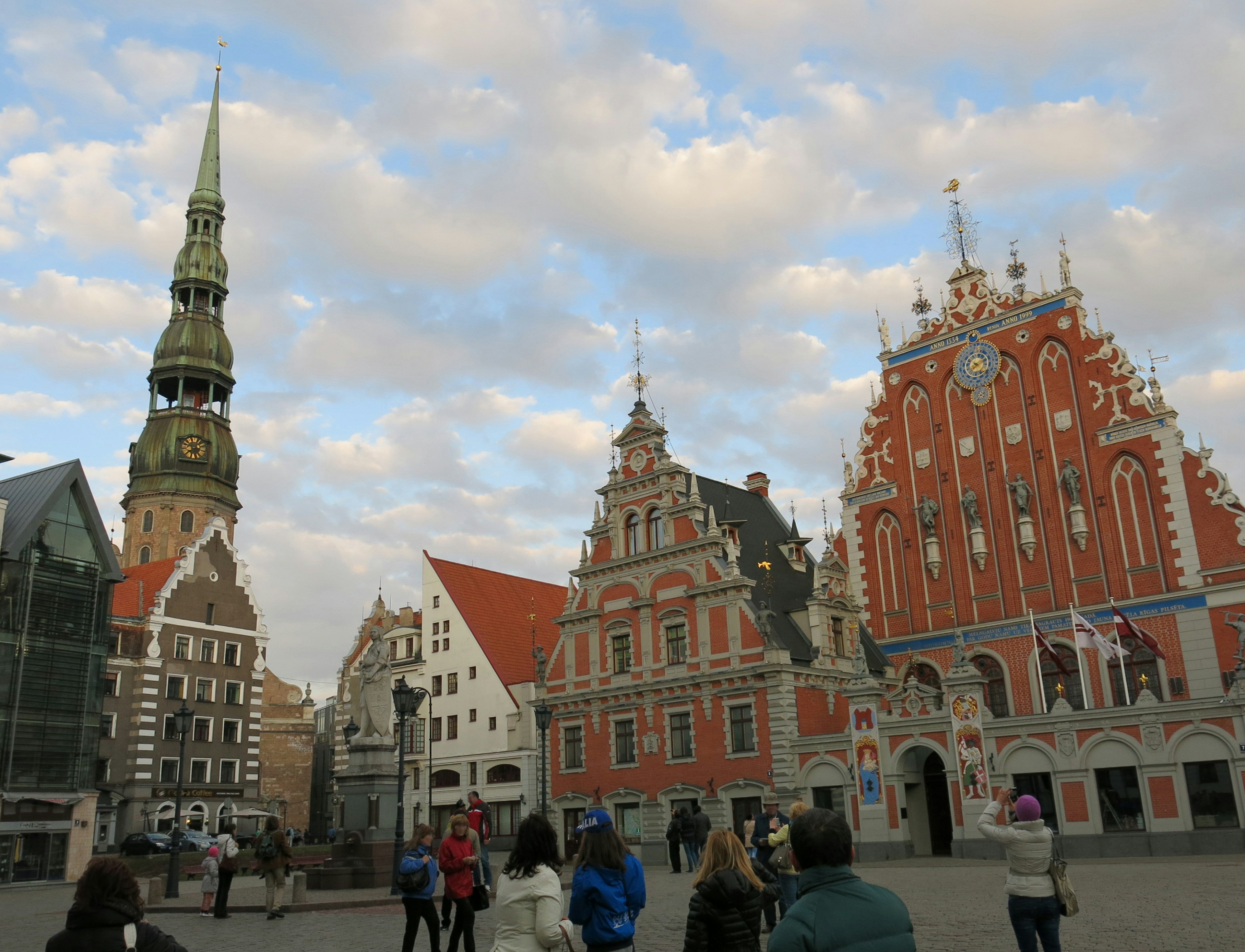 Beautiful buildings and tourists in Riga's Old Town