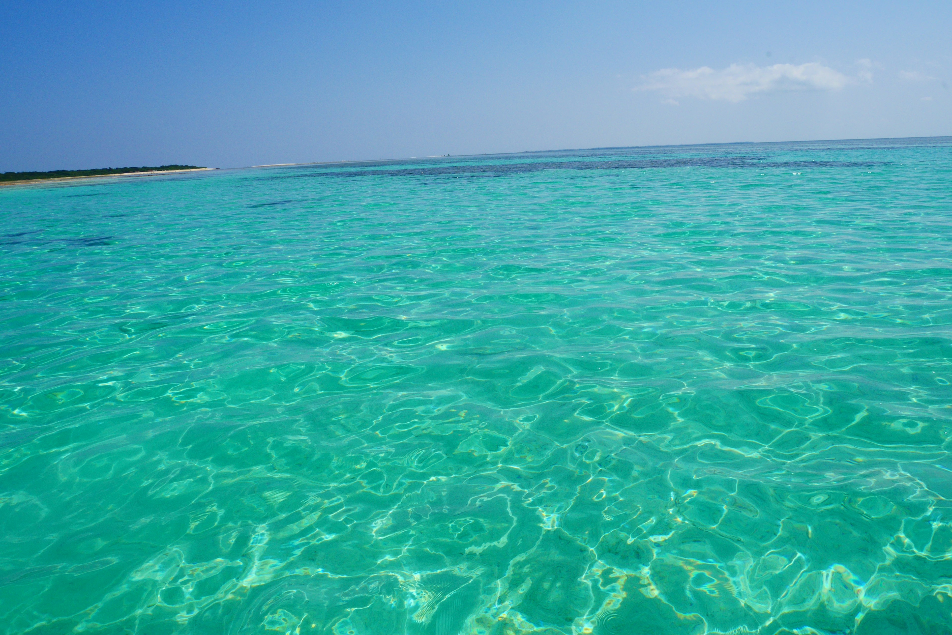 Clear turquoise ocean water under a bright blue sky