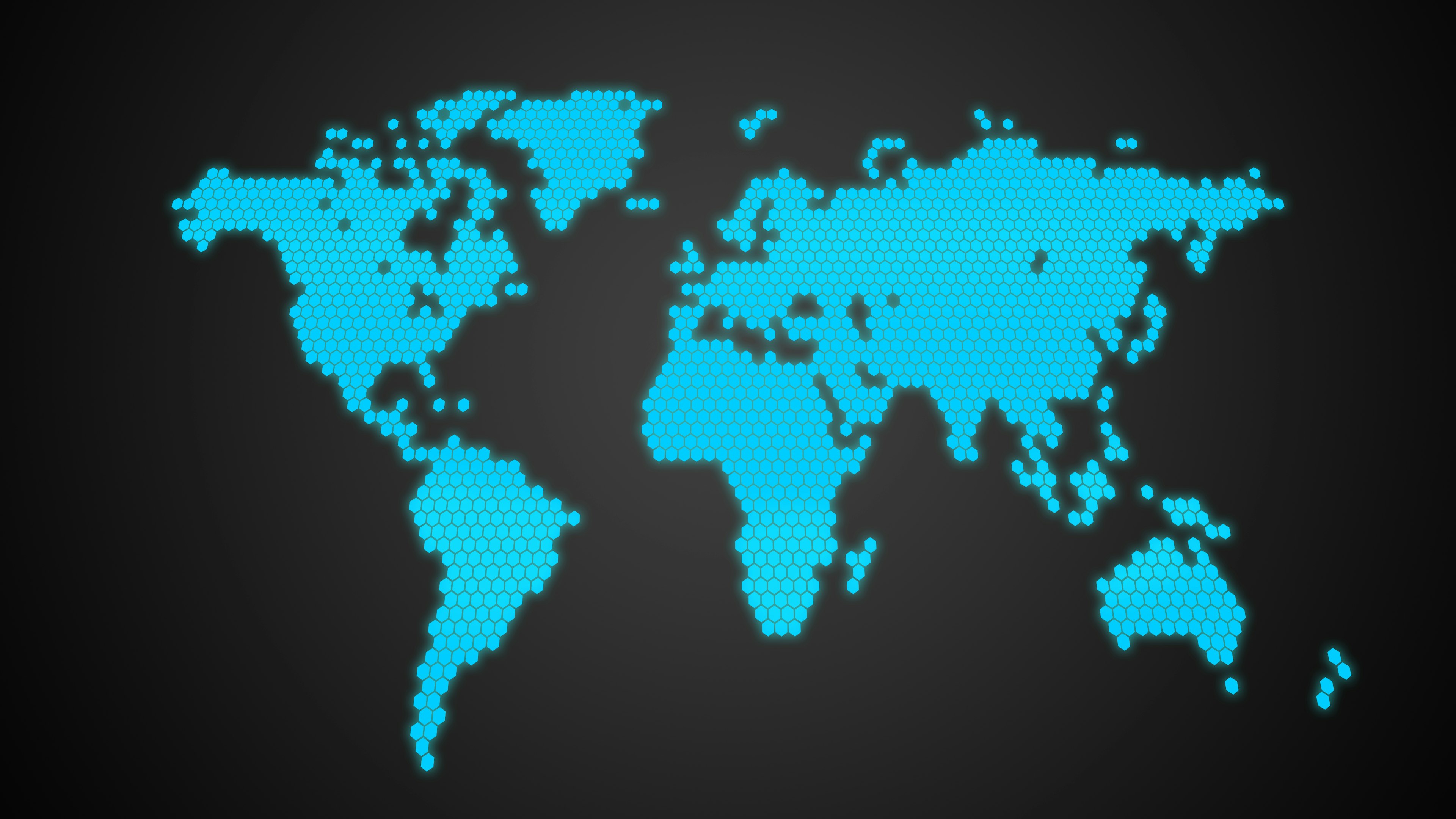 Blue world map depicted on a dark background