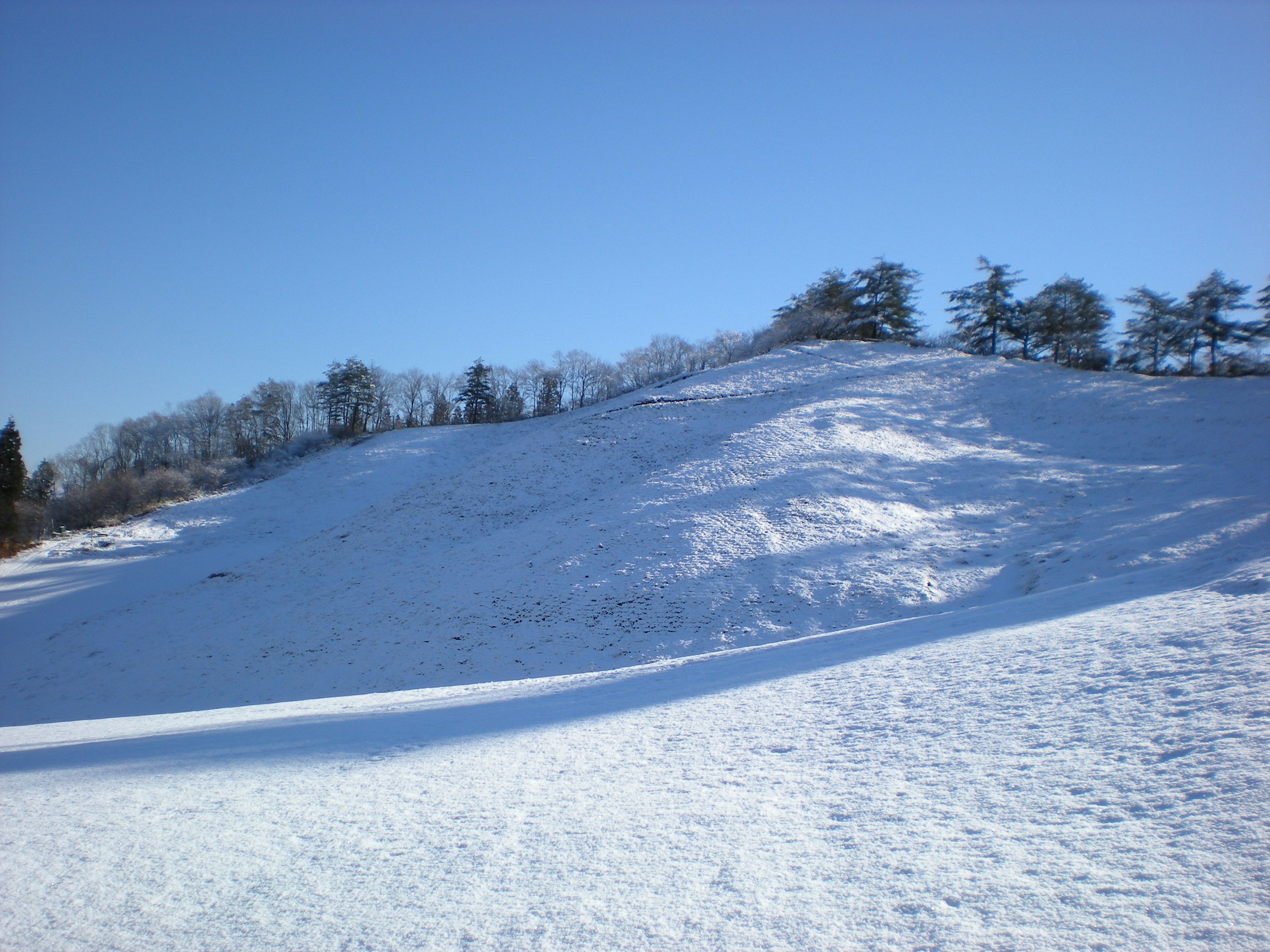 雪に覆われた丘と青い空の風景