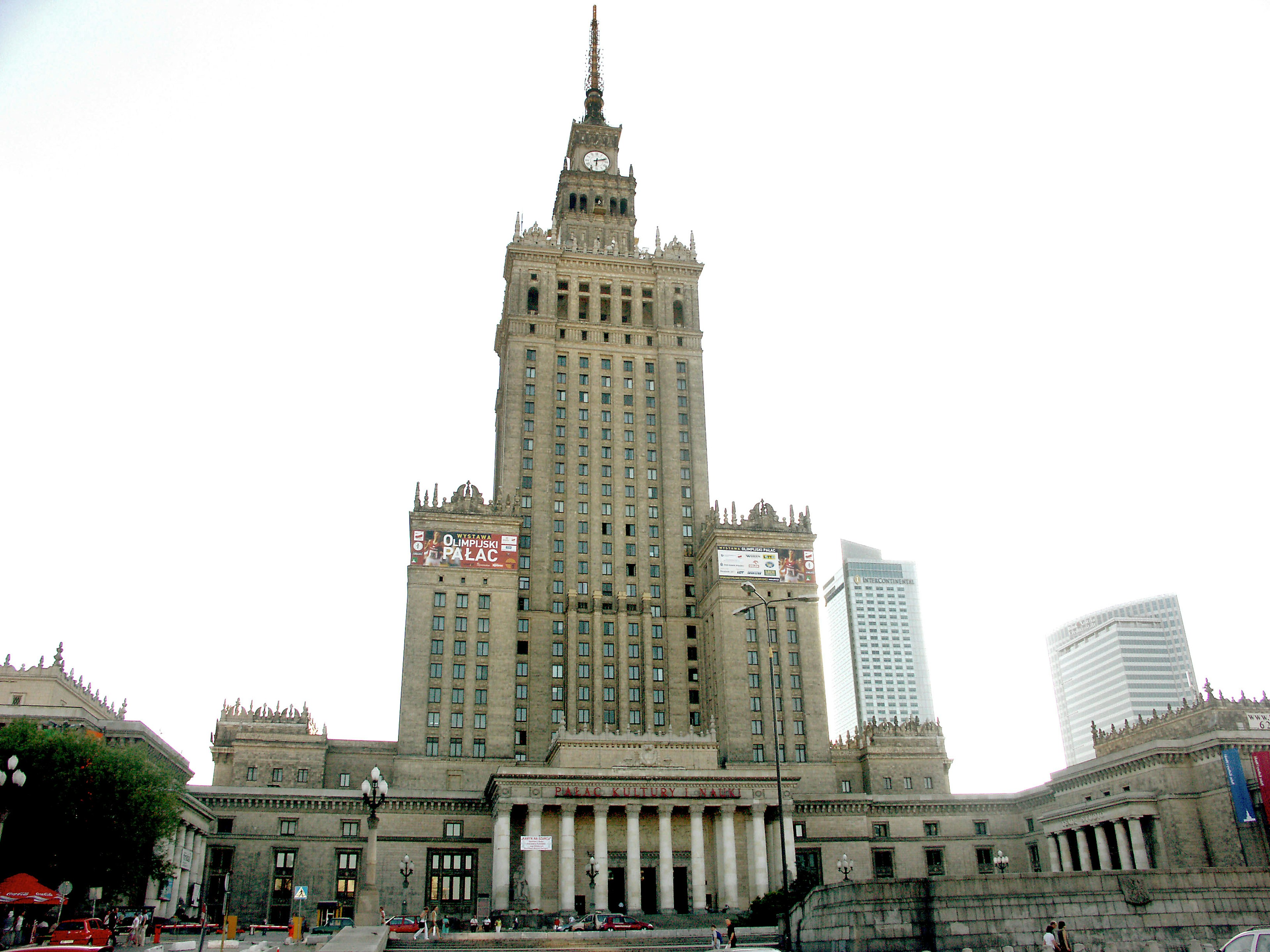 Grand exterior of the Palace of Culture and Science in Warsaw with a tall spire