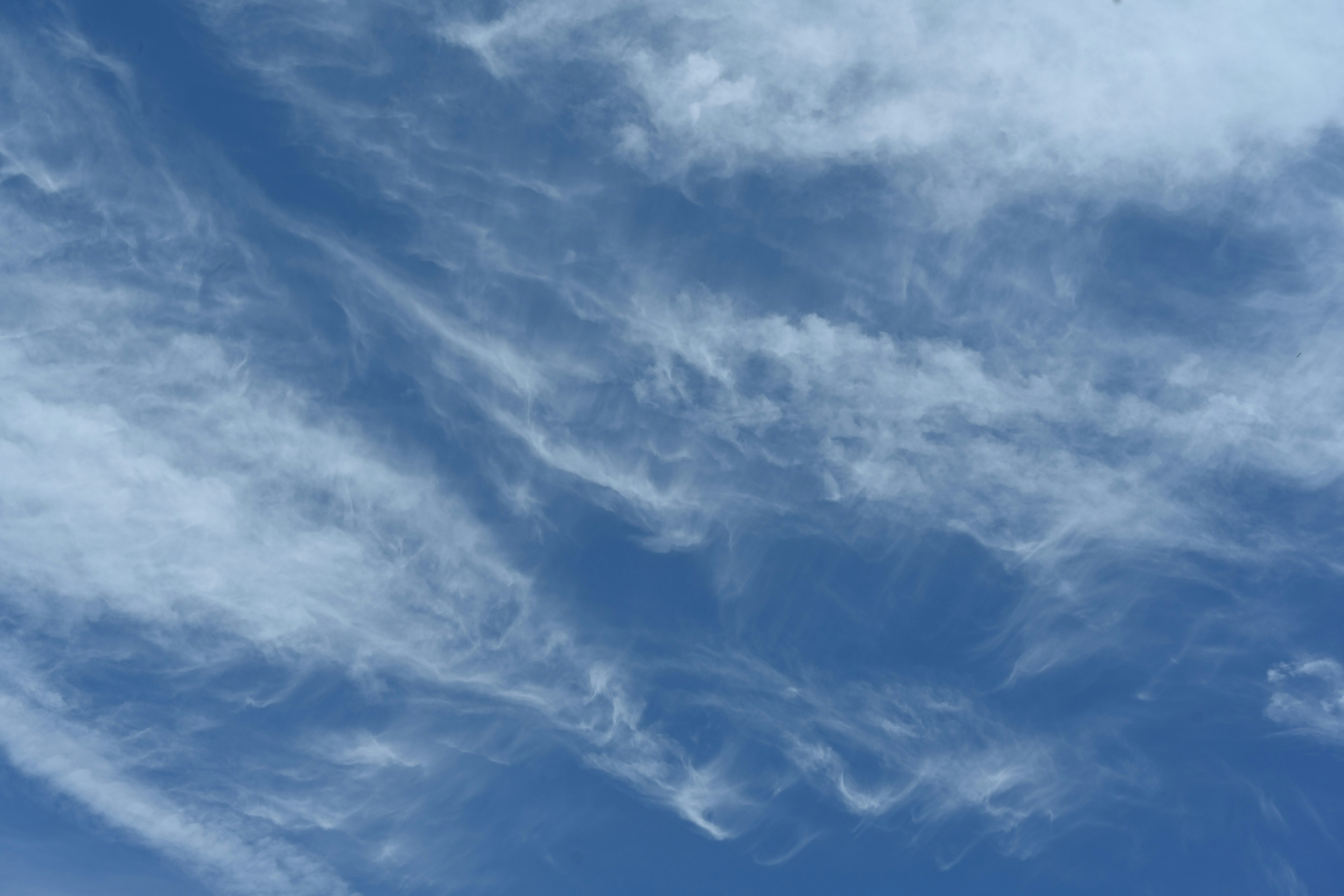 Forme morbide di nuvole bianche su uno sfondo blu