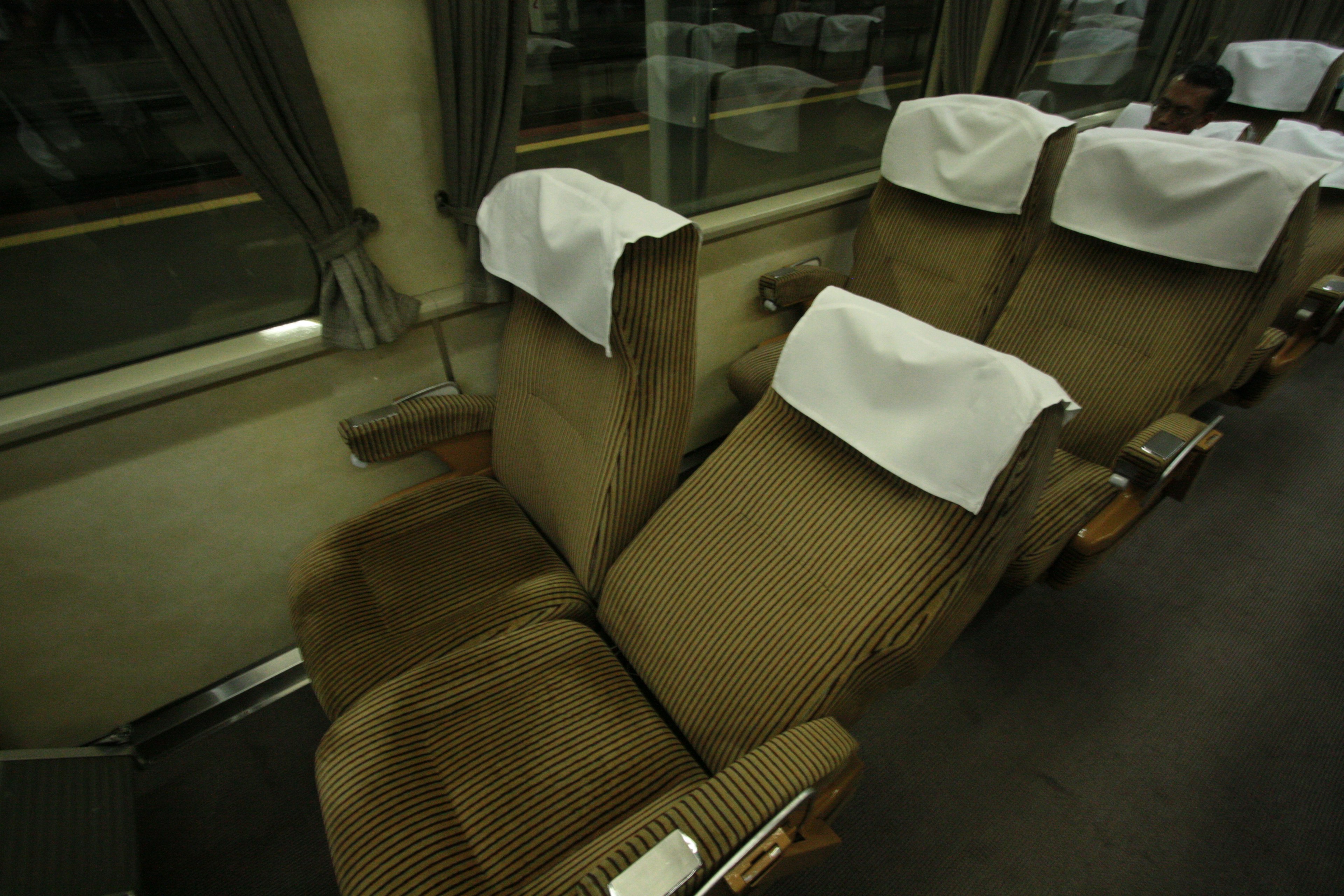 Comfortable train seats with clean headrest covers