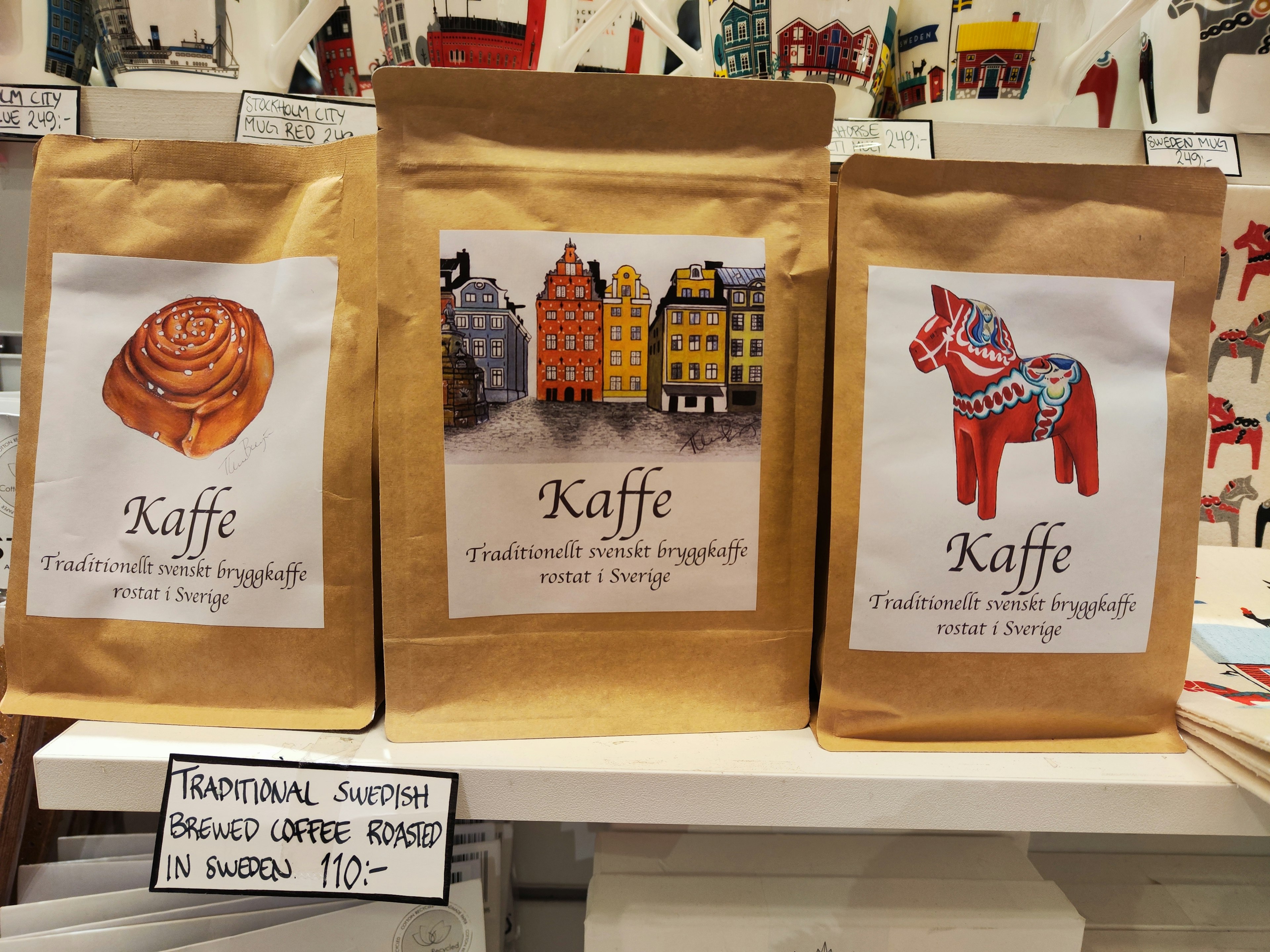 Image of coffee bags displayed with unique illustrations on each bag