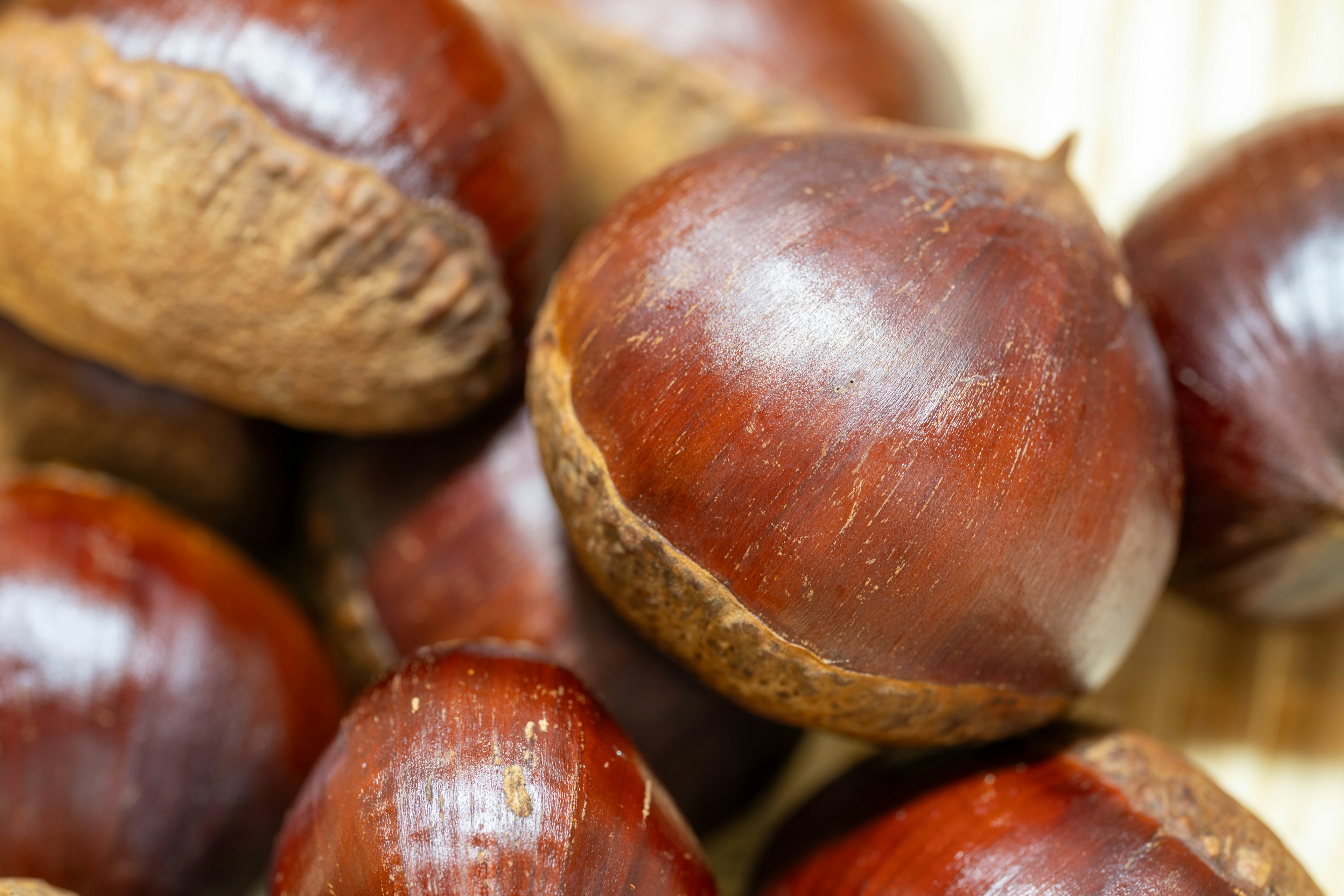 Close-up of chestnuts piled together